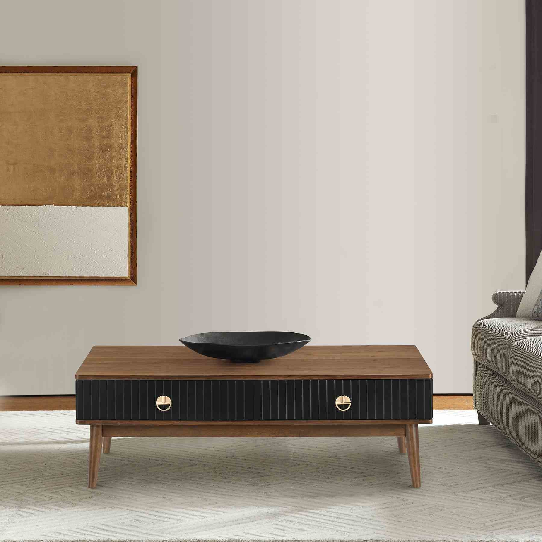 Amigo Black Veneer and Walnut Wood Coffee Table - Image 7