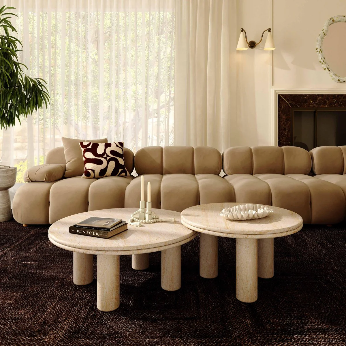 Amora Faux Travertine Indoor/Outdoor 26 inch Round Accent Table - Image 2