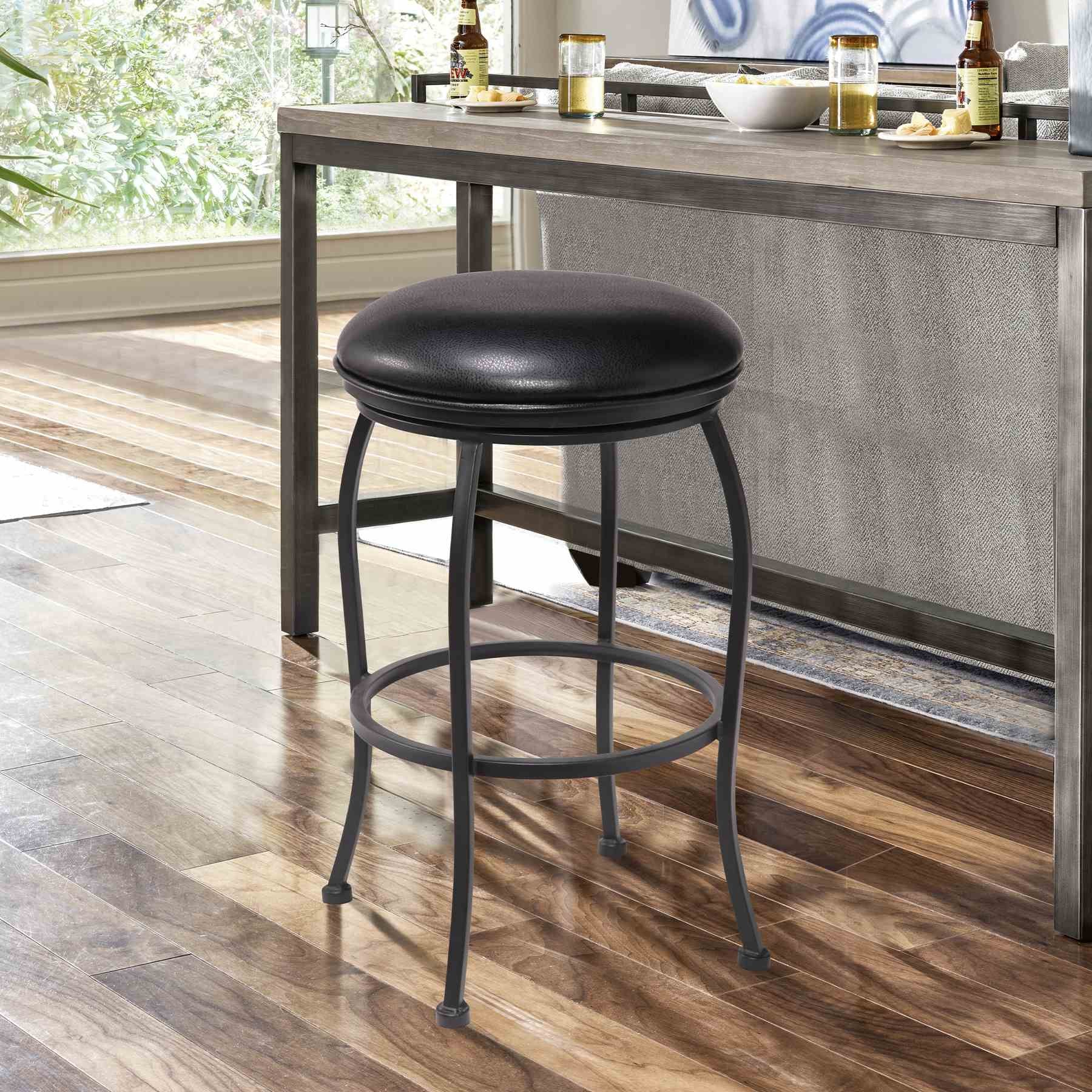 Amy Contemporary 30" Bar Height Barstool in Matte Black Finish and Black Faux Leather - Image 4