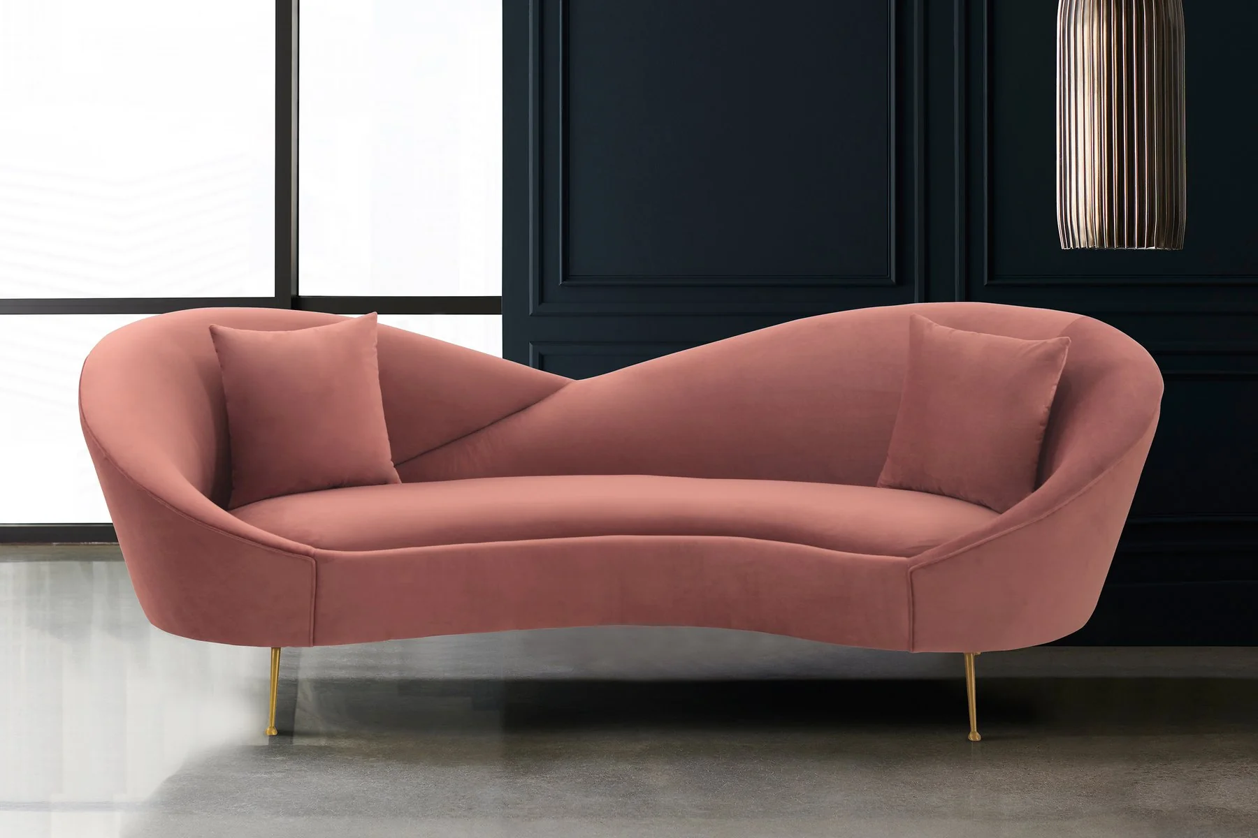 Anabella Blush Fabric Upholstered Sofa with Brushed Gold Legs - Image 7