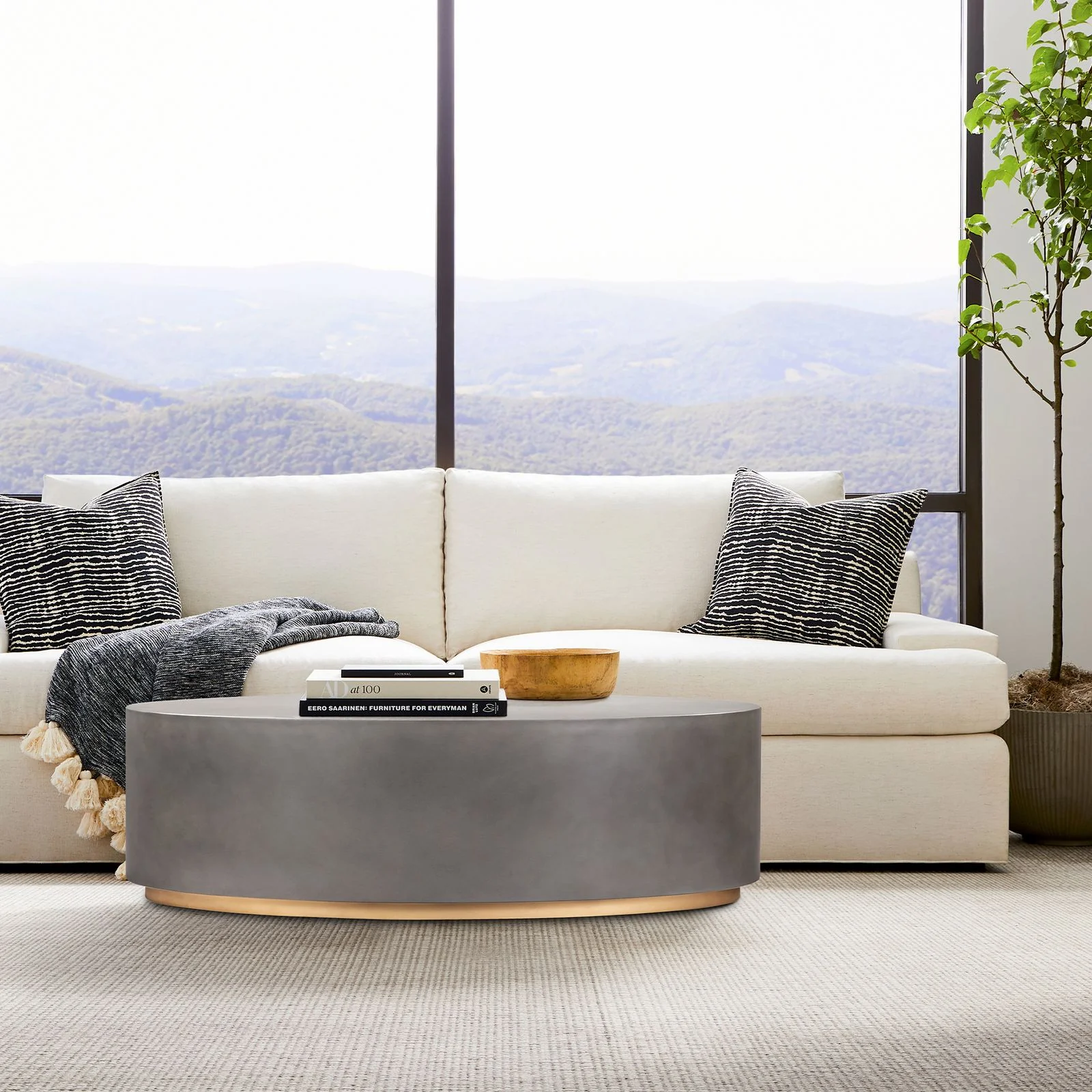 Anais Concrete and Brass Oval Coffee Table - Image 6