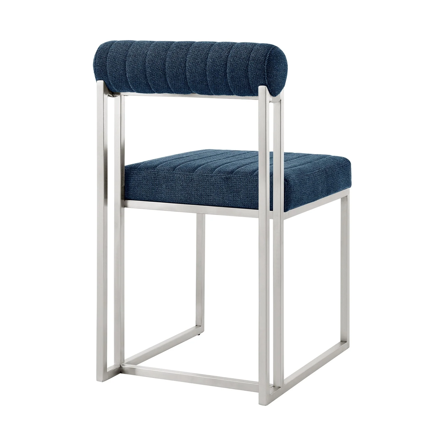 Anastasia Dining Chair with Brushed Stainless Steel and Blue Fabric - Set of 2 - Image 4