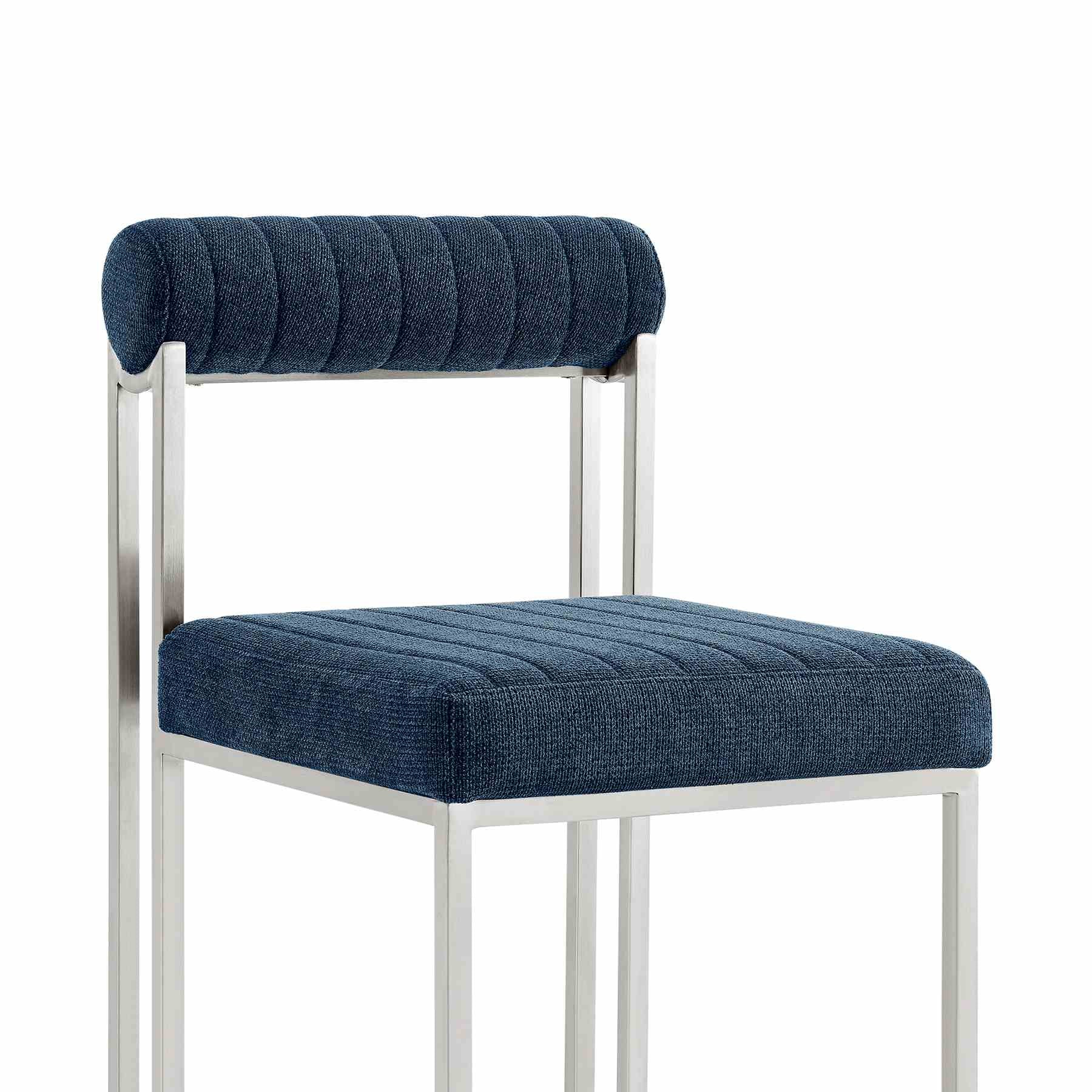 Anastasia Dining Chair with Brushed Stainless Steel and Blue Fabric - Set of 2 - Image 5