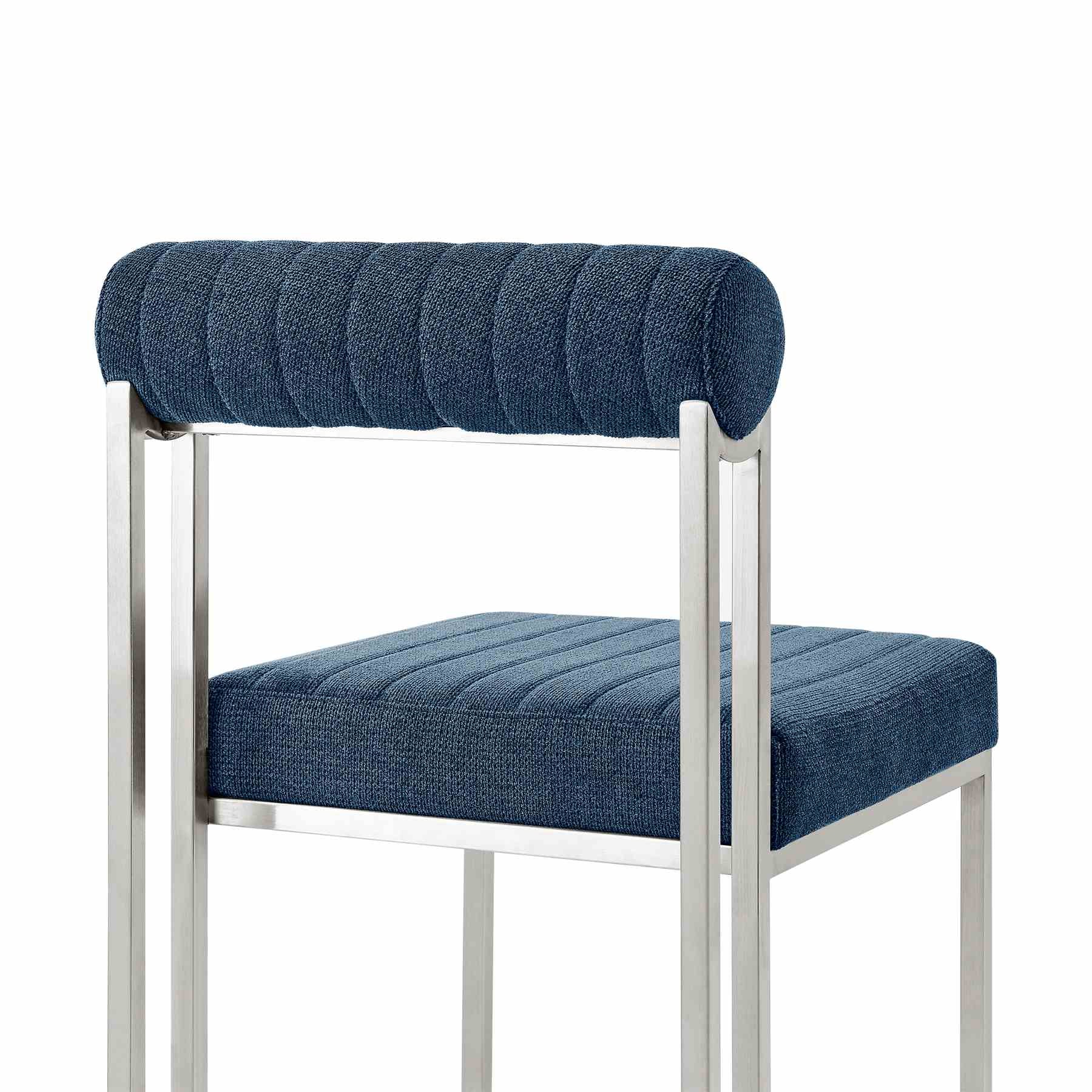 Anastasia Dining Chair with Brushed Stainless Steel and Blue Fabric - Set of 2 - Image 6