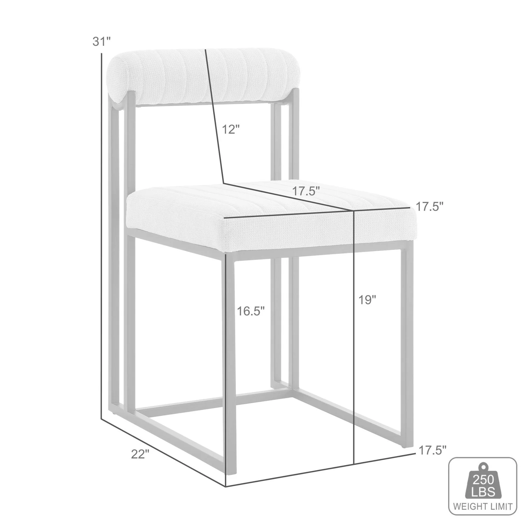Anastasia Dining Chair with Brushed Stainless Steel and Light Gray Fabric - Set of 2 - Image 10