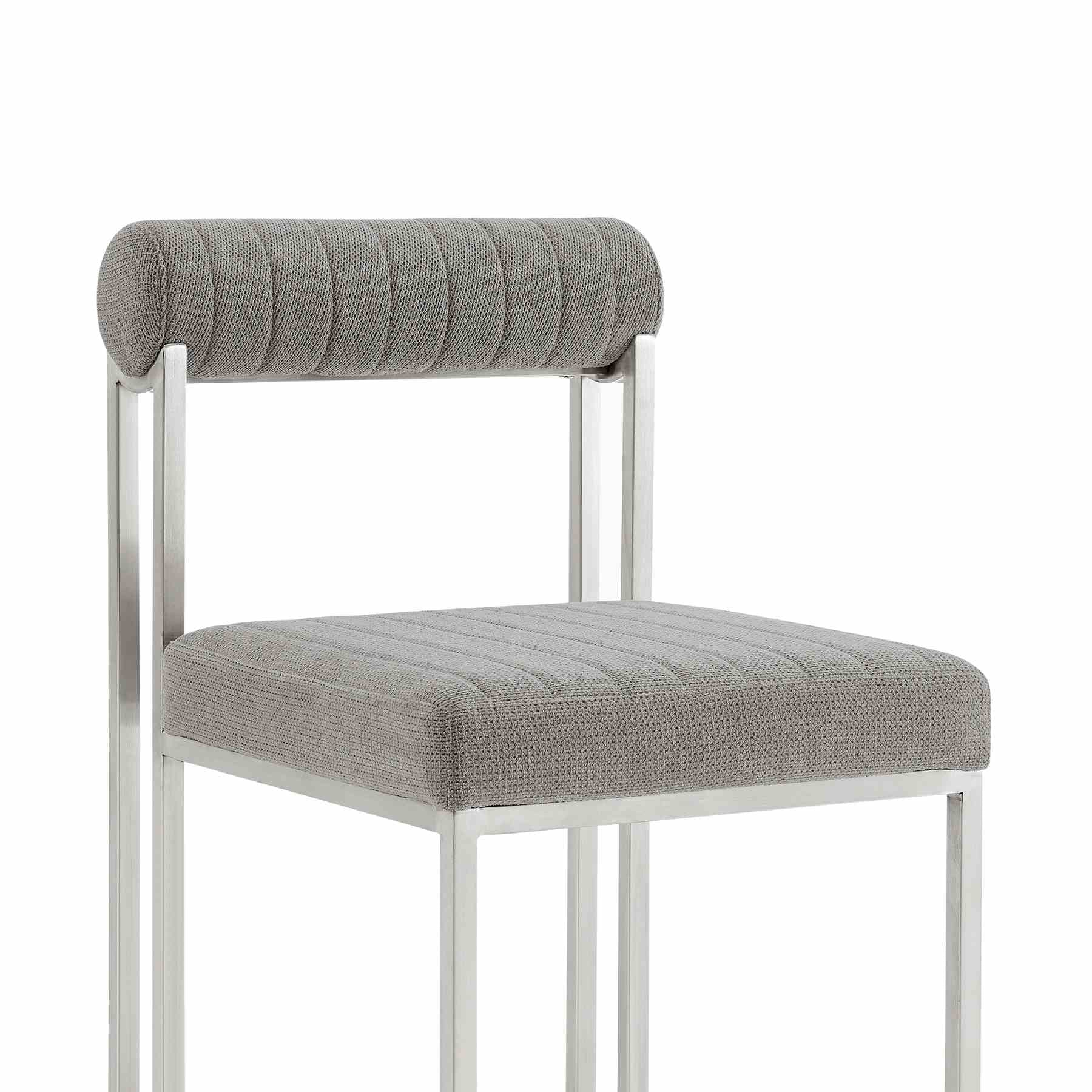 Anastasia Dining Chair with Brushed Stainless Steel and Light Gray Fabric - Set of 2 - Image 5
