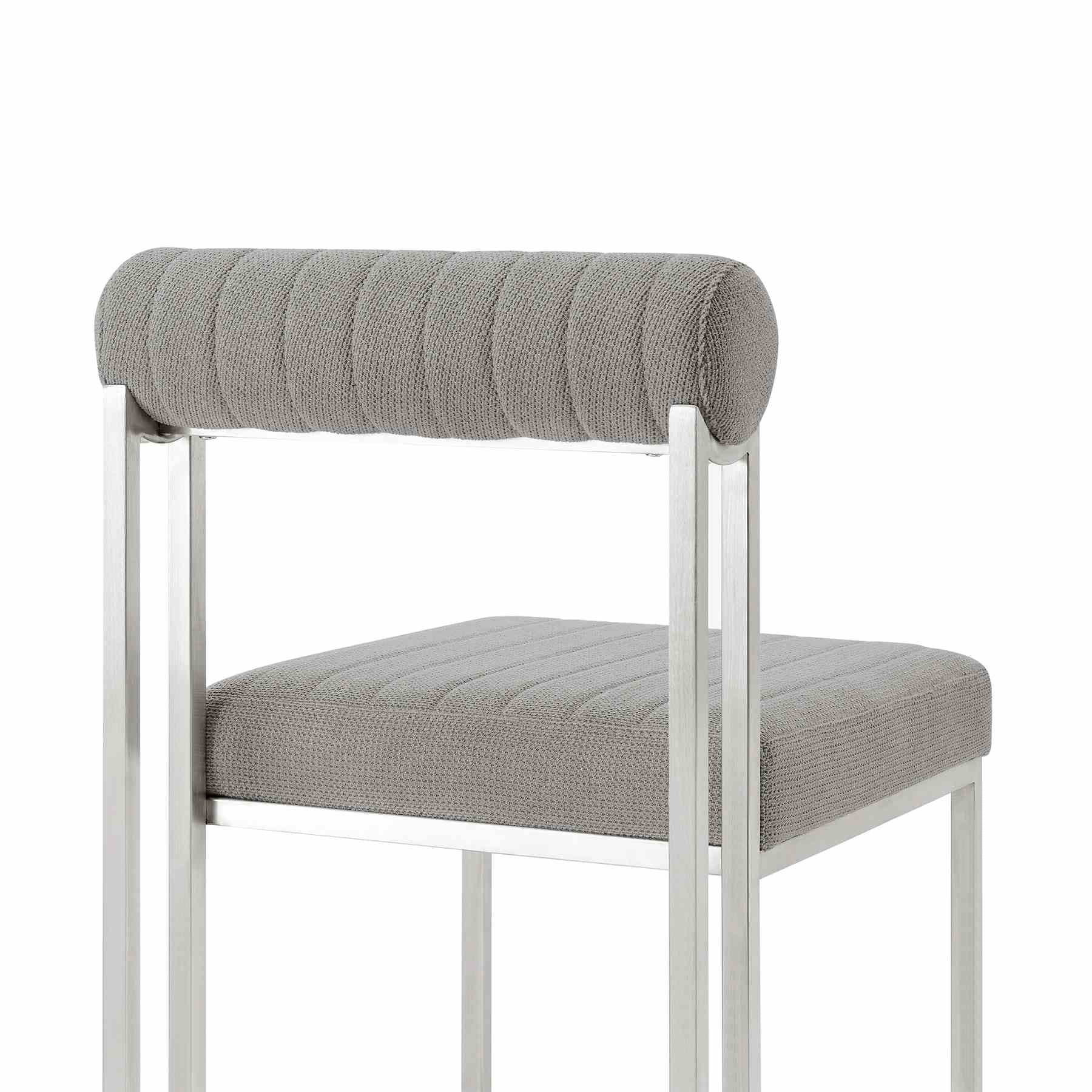 Anastasia Dining Chair with Brushed Stainless Steel and Light Gray Fabric - Set of 2 - Image 6
