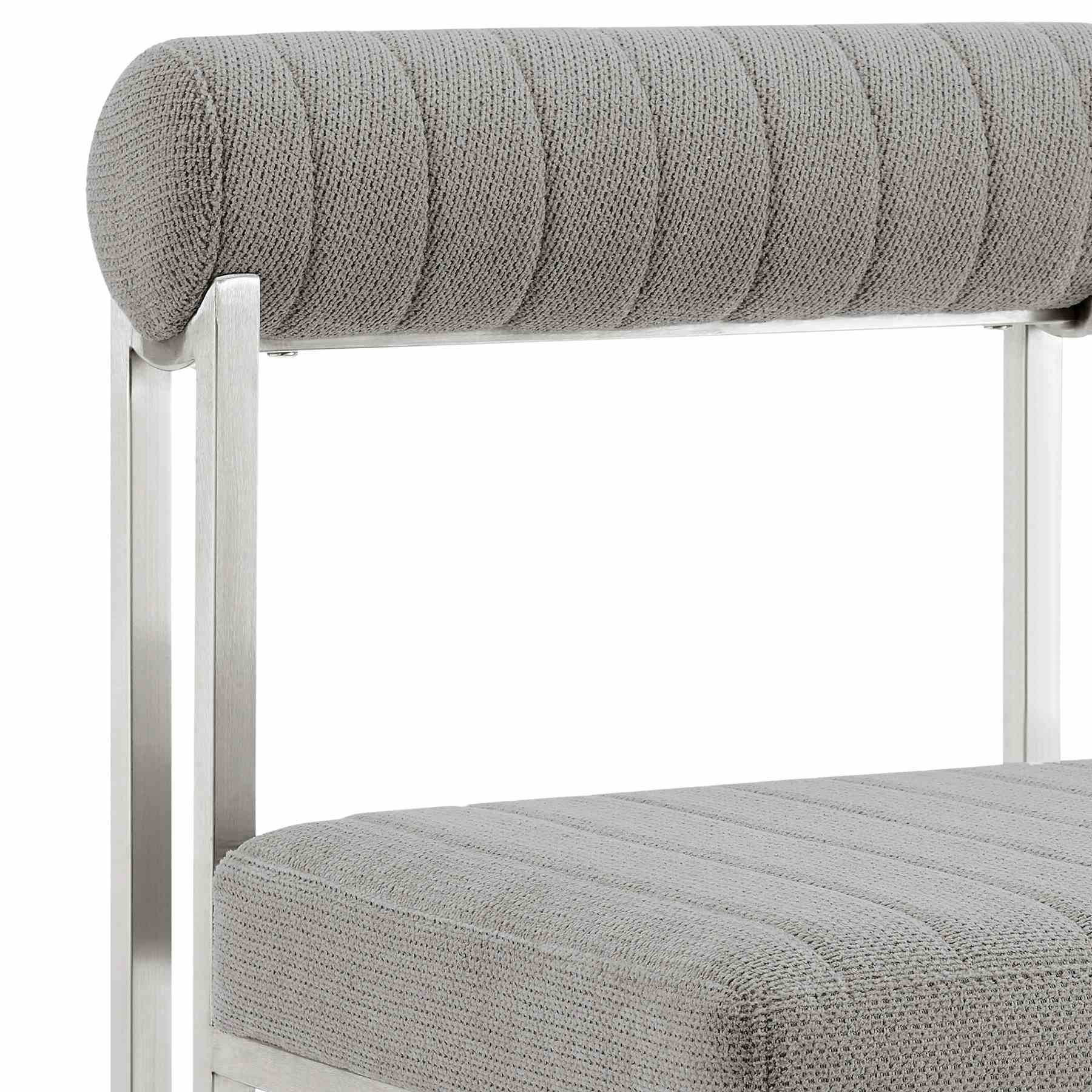 Anastasia Dining Chair with Brushed Stainless Steel and Light Gray Fabric - Set of 2 - Image 7