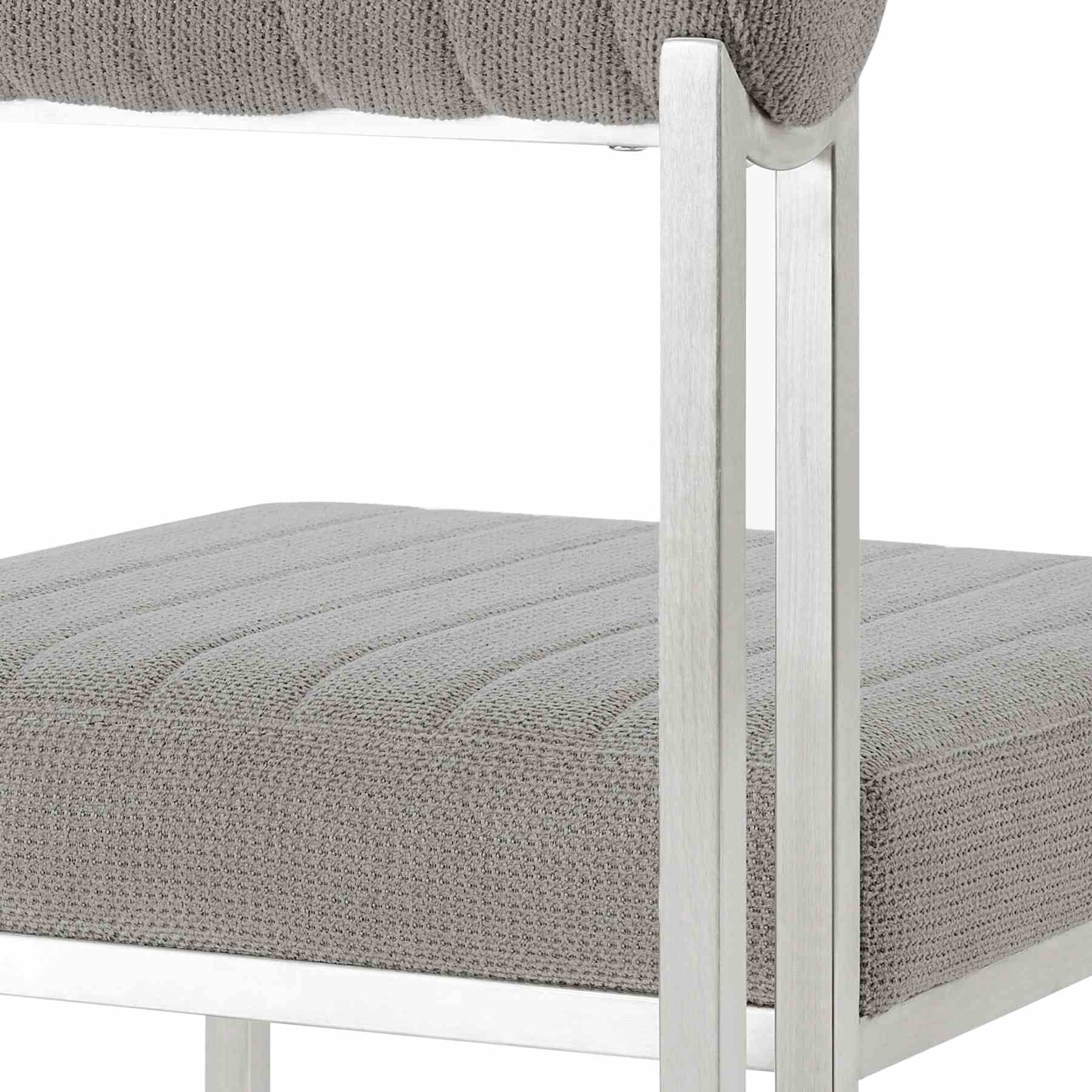 Anastasia Dining Chair with Brushed Stainless Steel and Light Gray Fabric - Set of 2 - Image 8