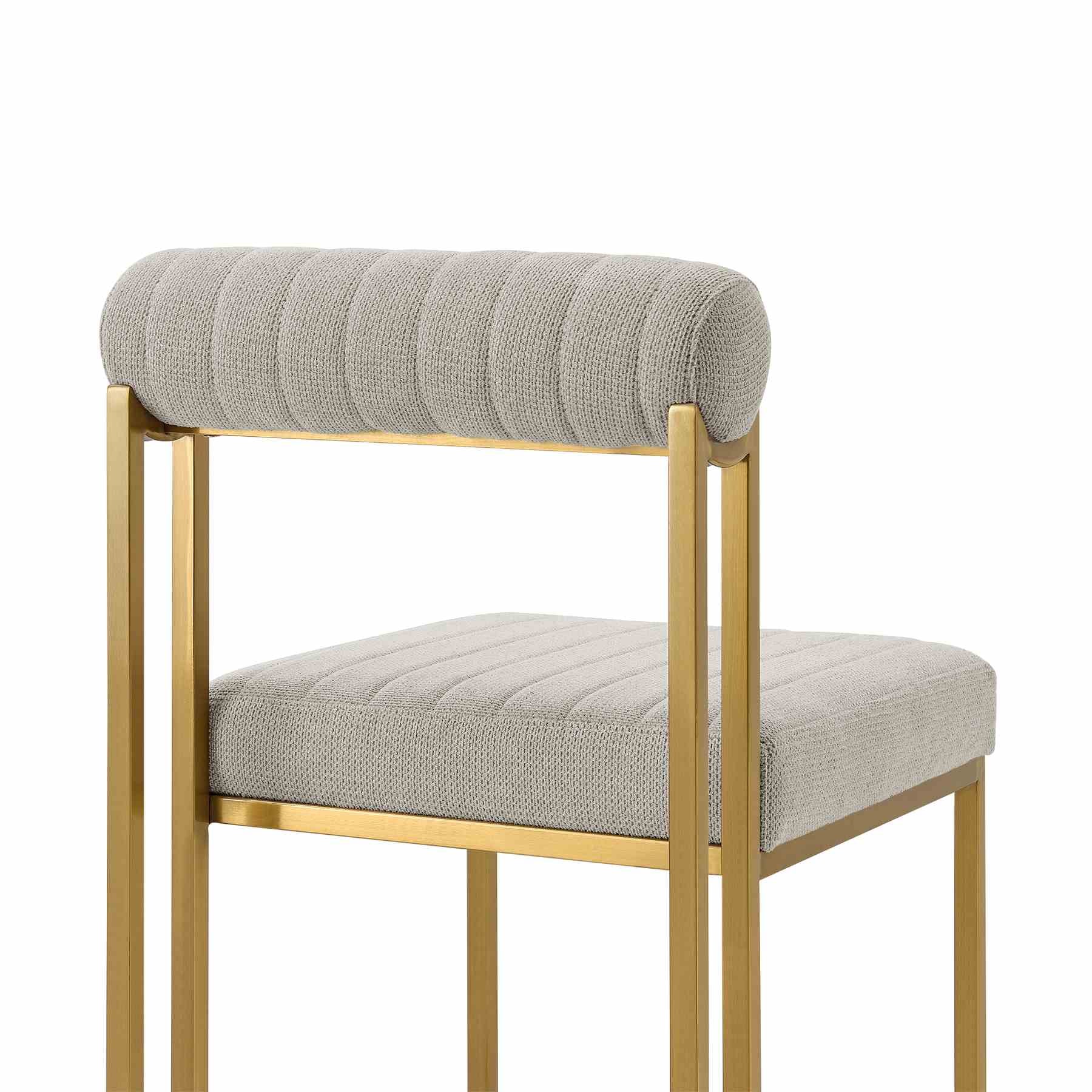 Anastasia Dining Chair with Gold Brushed Stainless Steel and Taupe Fabric - Set of 2 - Image 6
