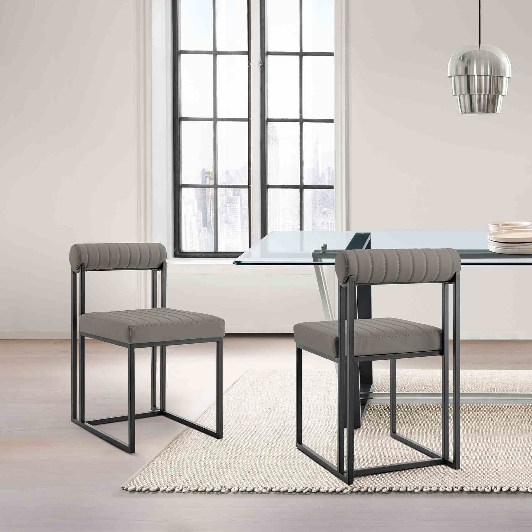 Anastasia Dining Chair with Matte Black Iron and Light Gray Faux Leather - Set of 2 - Image 11