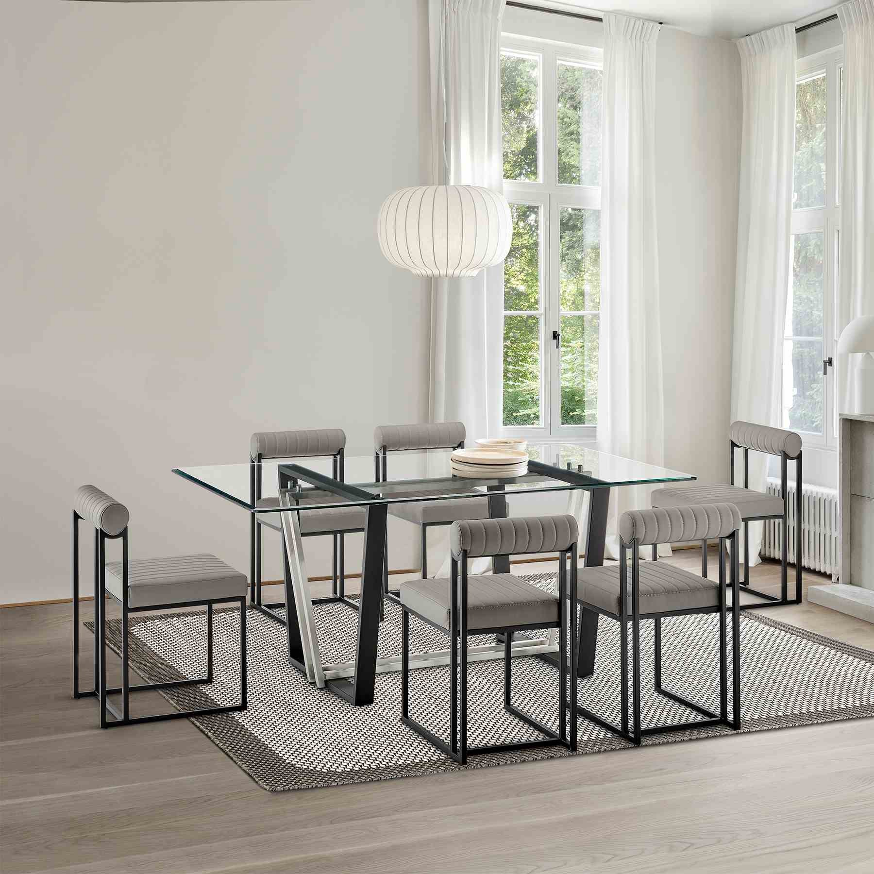 Anastasia Dining Chair with Matte Black Iron and Light Gray Faux Leather - Set of 2 - Image 12