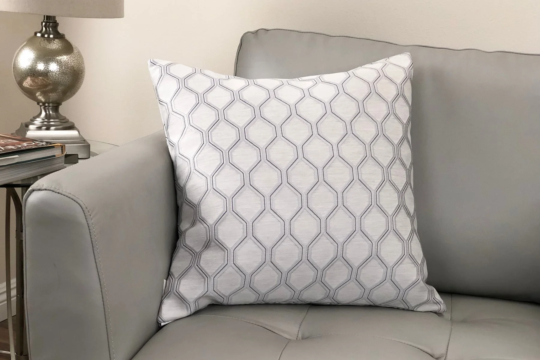 Andante Contemporary Decorative Feather and Down Throw Pillow In Platinum Jacquard Fabric - Image 2
