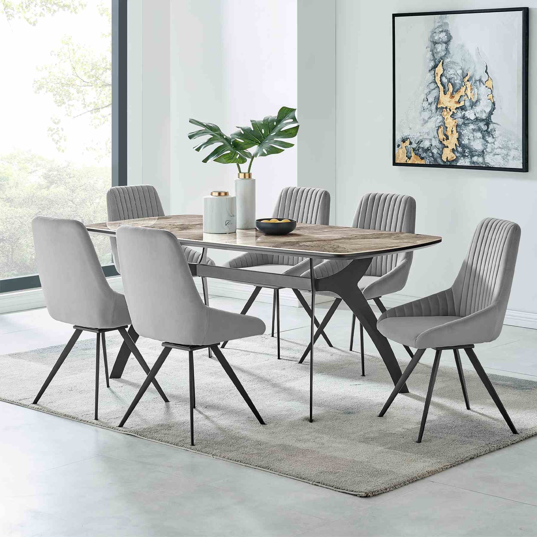 Andes and Alison Gray Fabric 7 Piece Rectangular Dining Set - Image 8