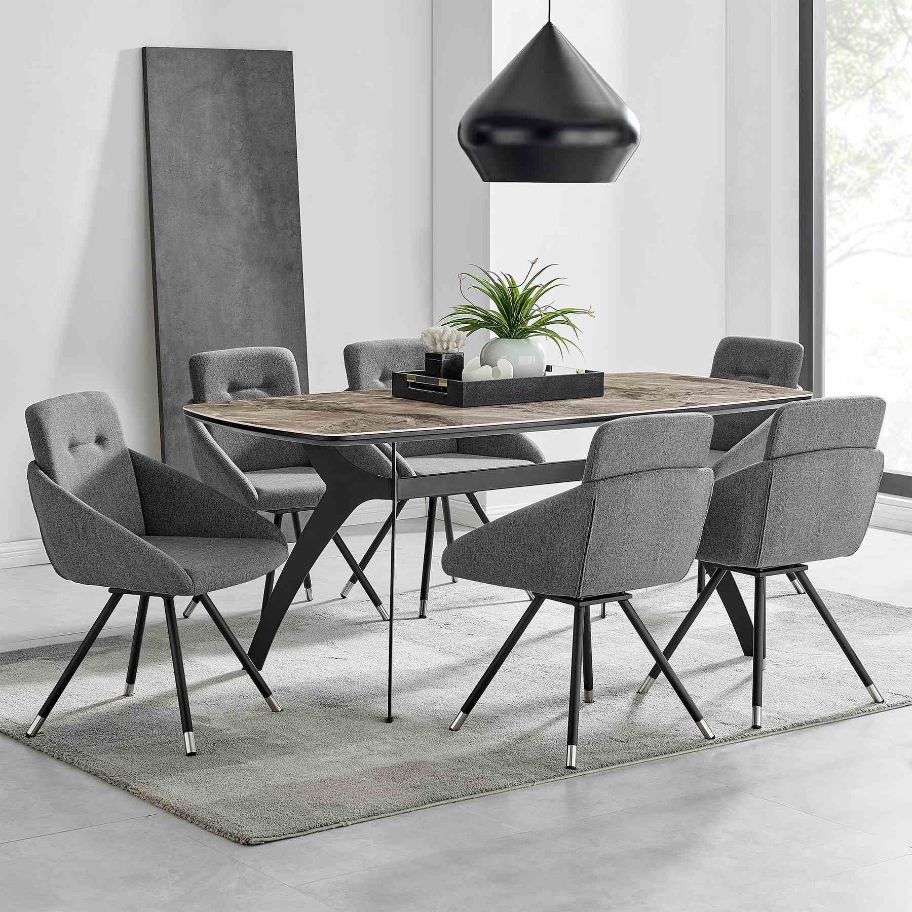Andes and Granada Gray Fabric 7 Piece Rectangular Dining Set - Image 8