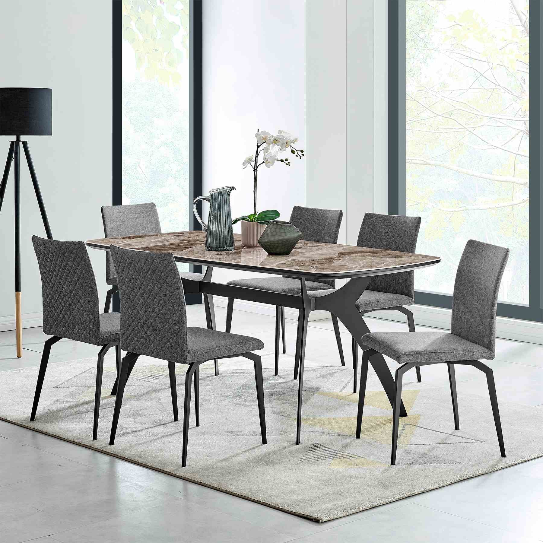 Andes and Lyon Gray Fabric 7 Piece Rectangular Dining Set - Image 8