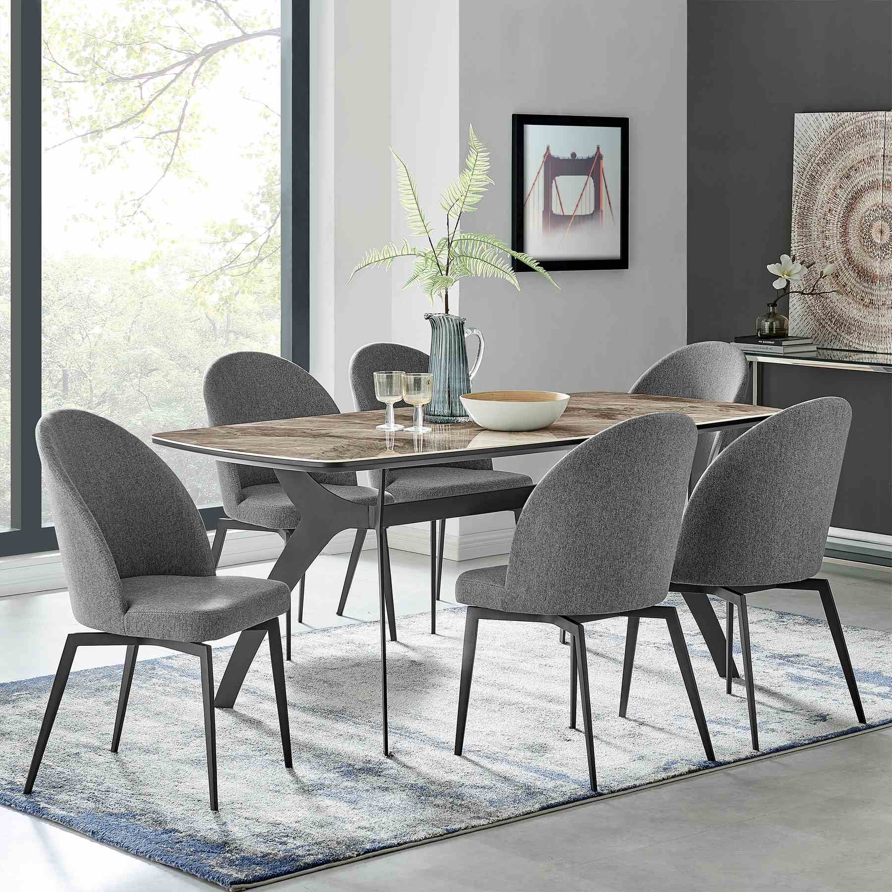 Andes and Sunny Gray Fabric 7 Piece Rectangular Dining Set - Image 8