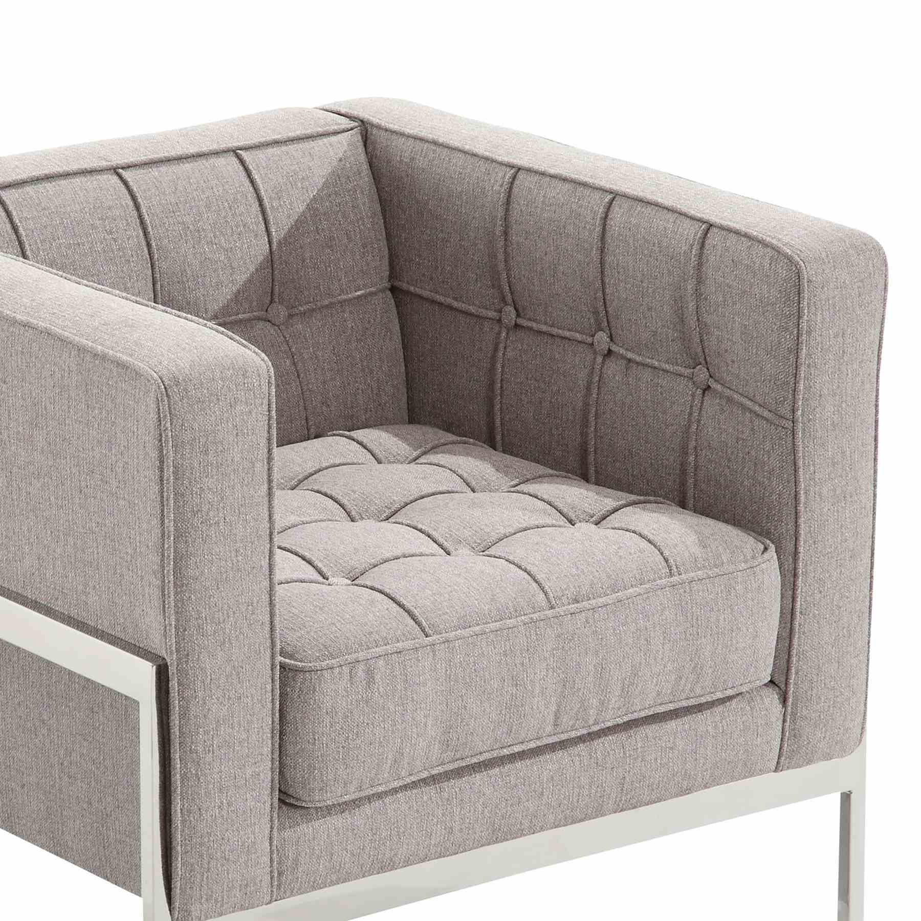 Andre Contemporary Chair In Gray Tweed and Stainless Steel - Image 3