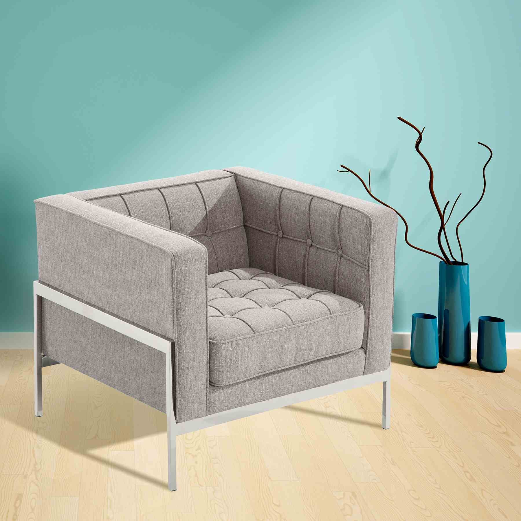 Andre Contemporary Chair In Gray Tweed and Stainless Steel - Image 5