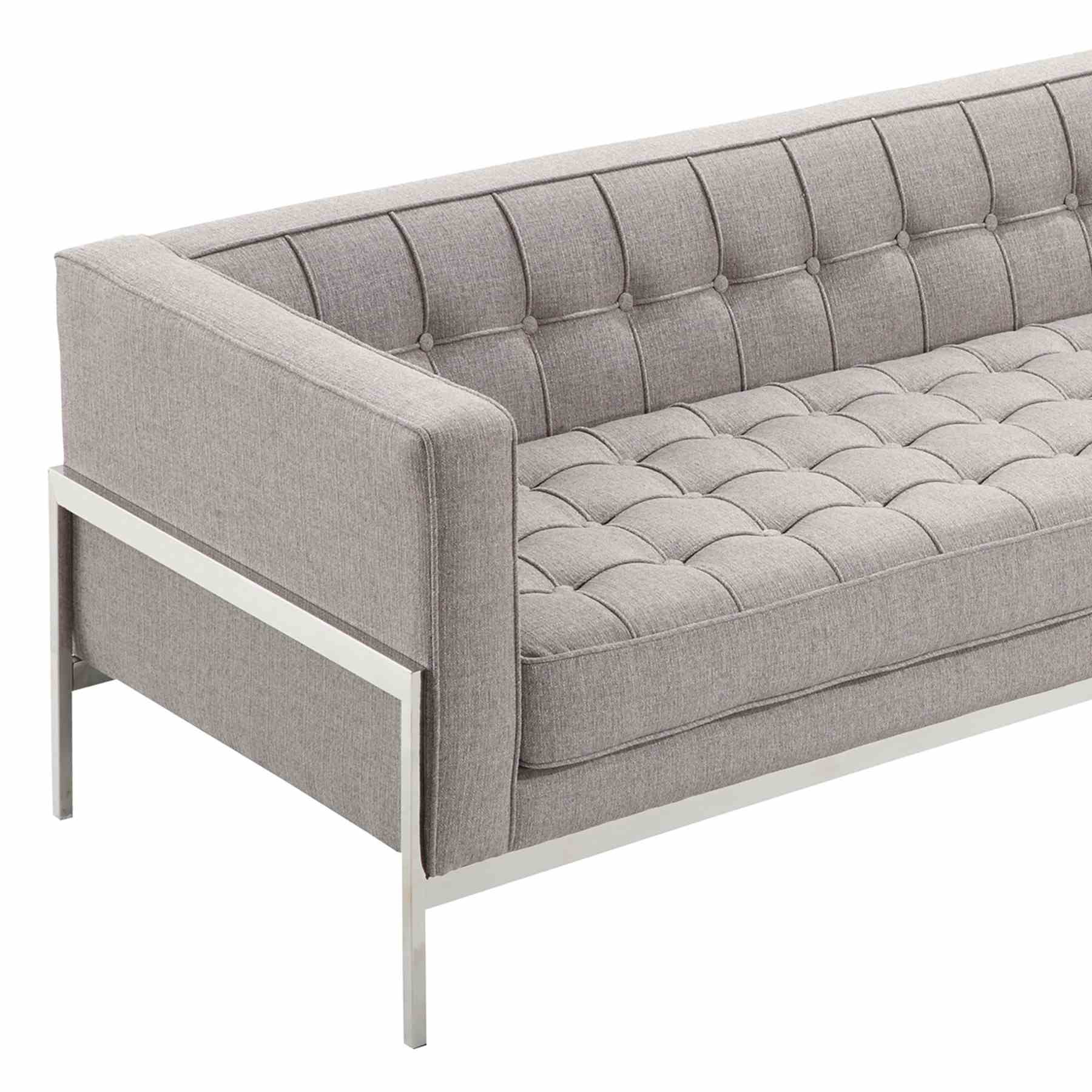 Andre Contemporary Sofa In Gray Tweed and Stainless Steel - Image 4