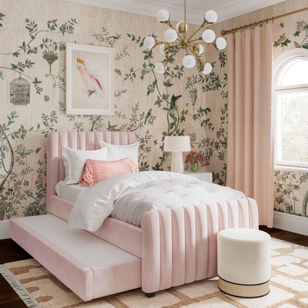 Angela Blush Velvet Trundle Bed in Twin - Image 2