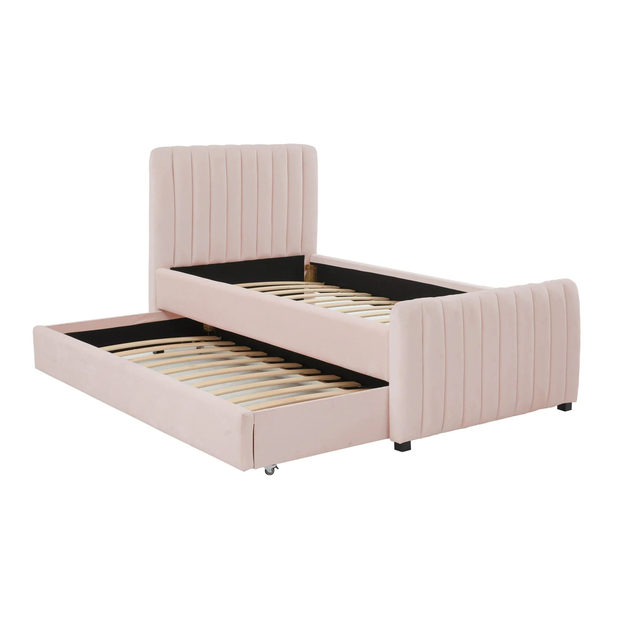 Angela Blush Velvet Trundle Bed in Twin - Image 6