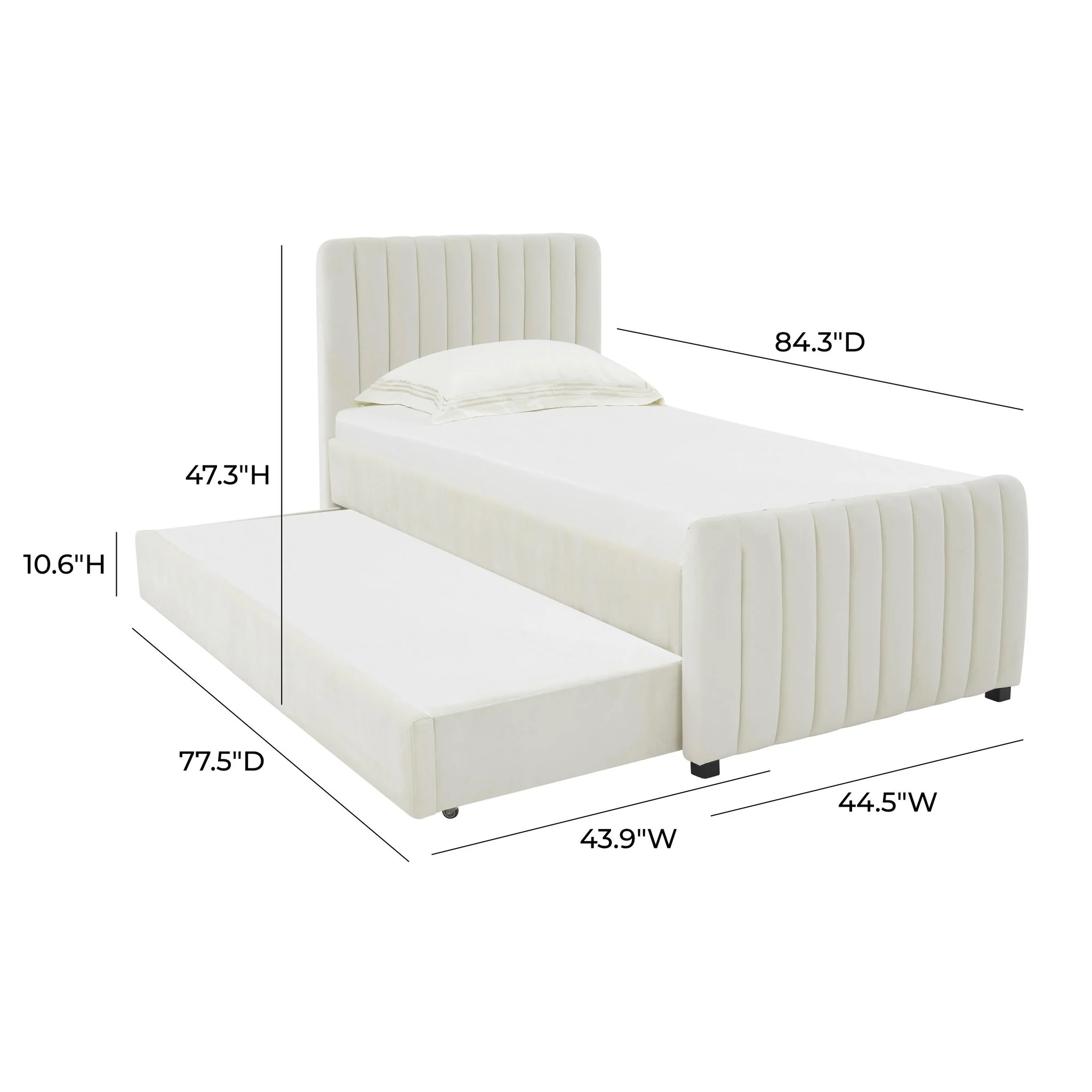 Angela Cream Velvet Trundle Bed in Twin - Image 8
