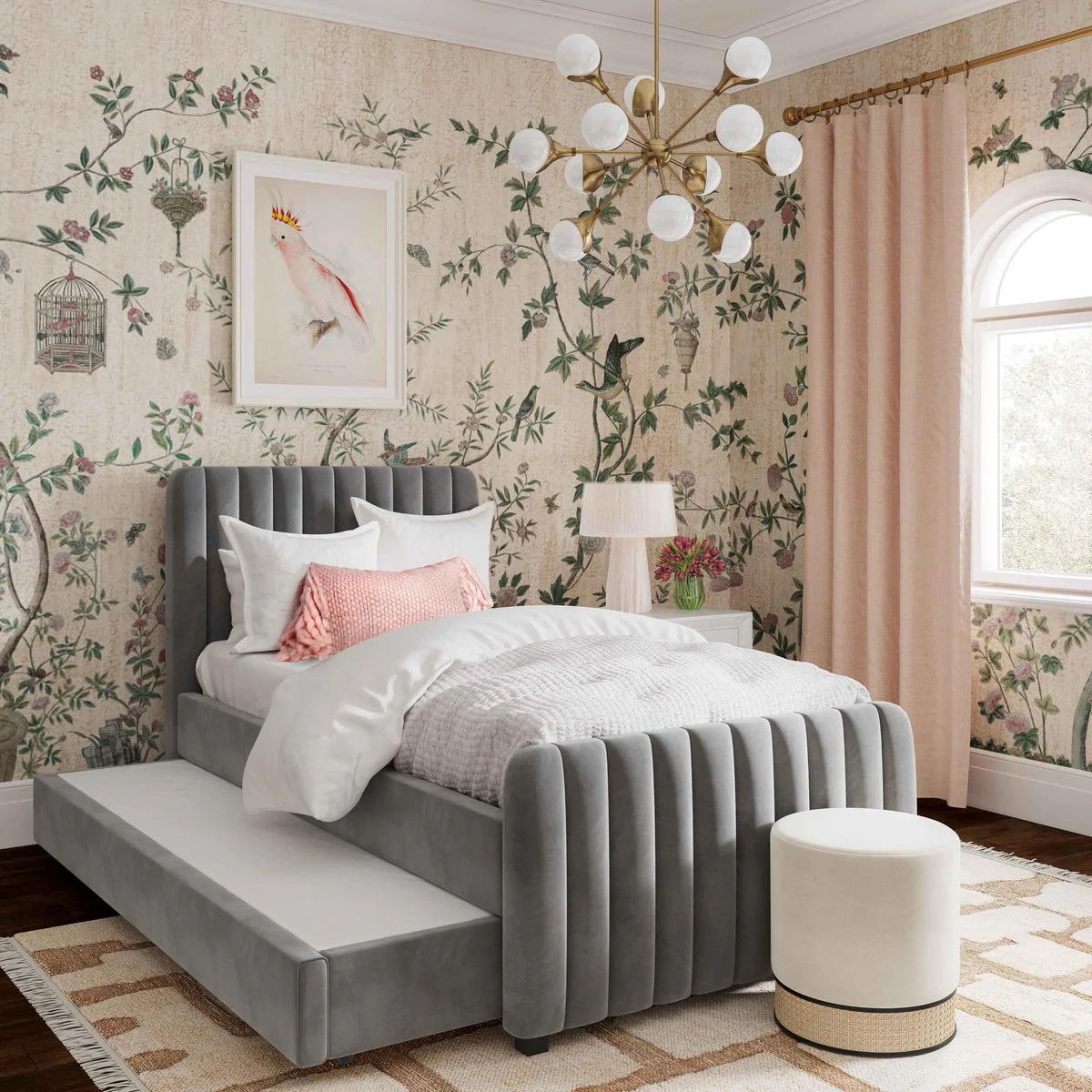Angela Grey Velvet Trundle Bed in Twin - Image 2