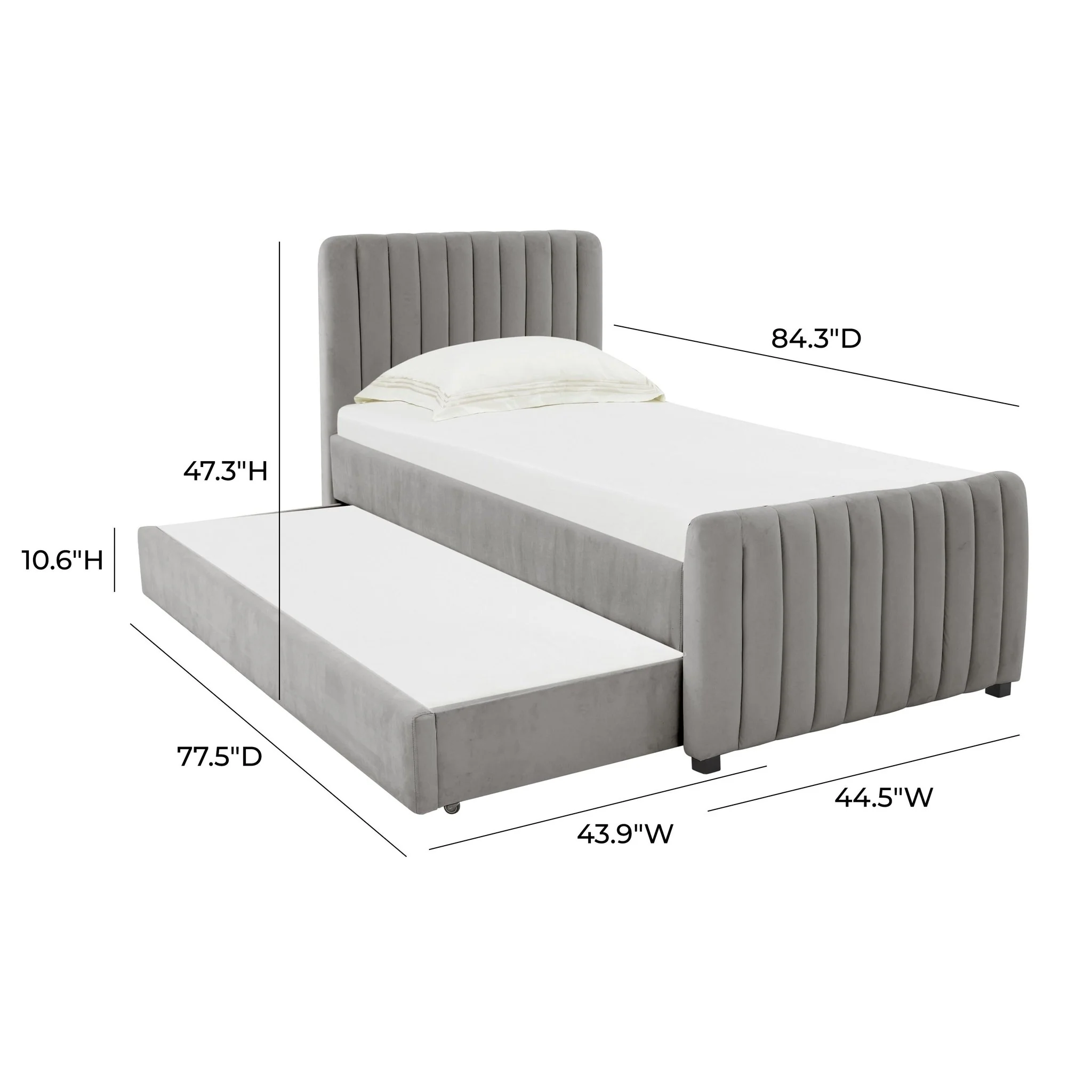 Angela Grey Velvet Trundle Bed in Twin - Image 8