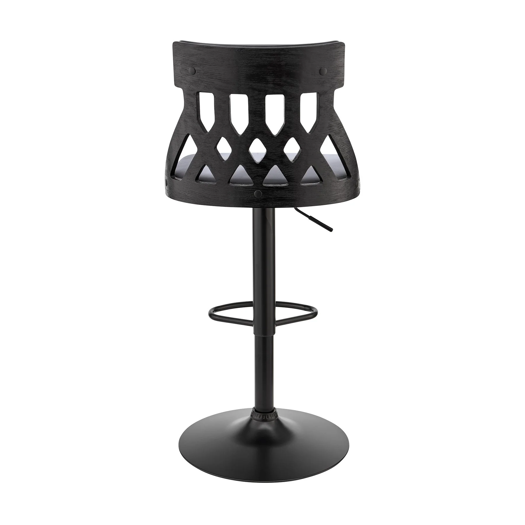 Angelo Adjustable Swivel Gray Faux Leather & Black Wood Bar Stool with Black Base - Image 5