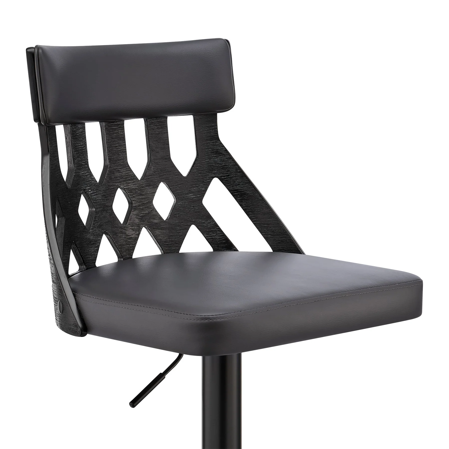 Angelo Adjustable Swivel Gray Faux Leather & Black Wood Bar Stool with Black Base - Image 6