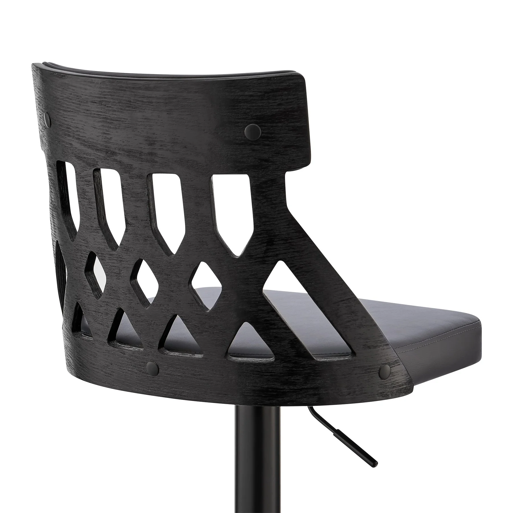 Angelo Adjustable Swivel Gray Faux Leather & Black Wood Bar Stool with Black Base - Image 7