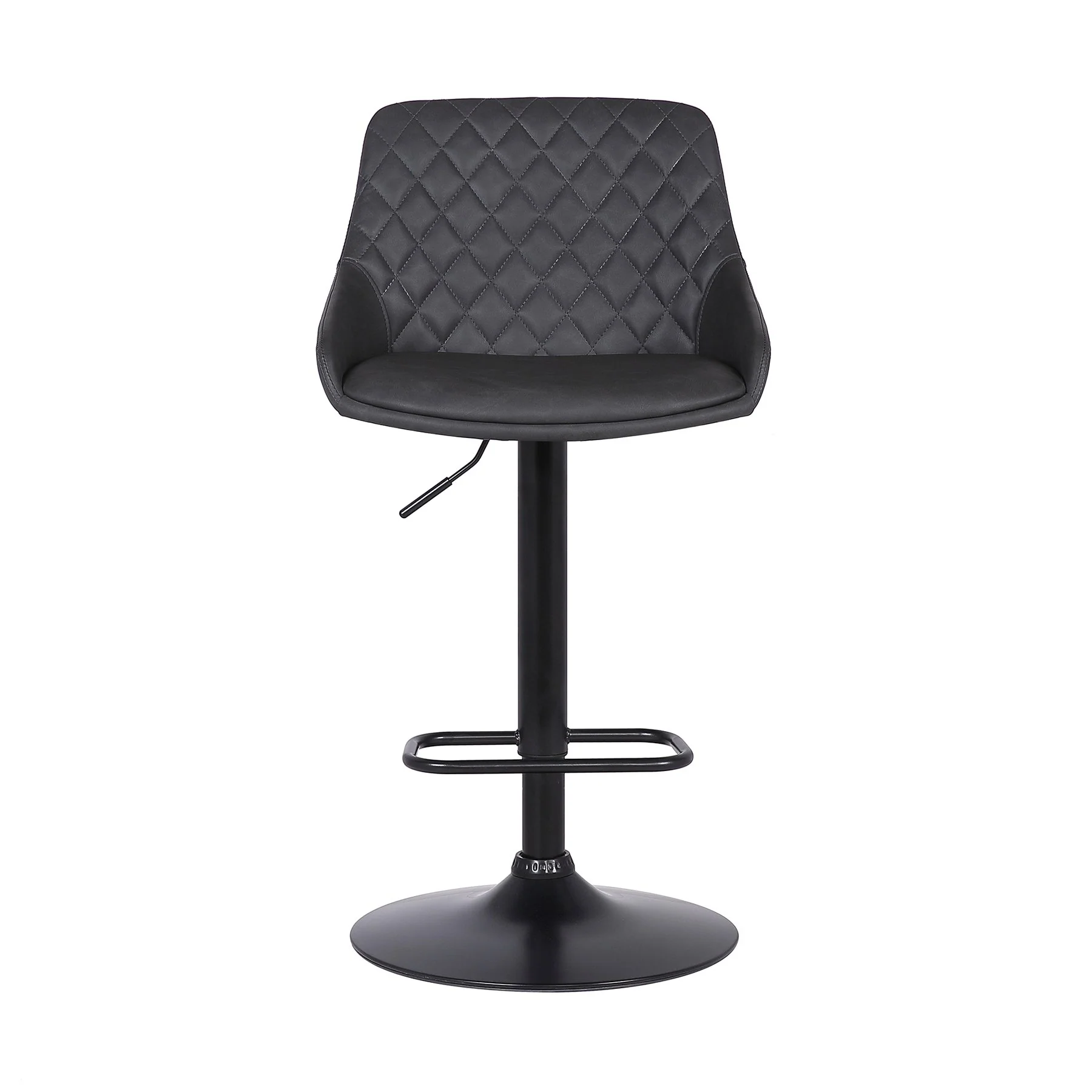 Anibal Adjustable Height Swivel Gray Faux Leather and Black Metal Bar Stool - Image 2