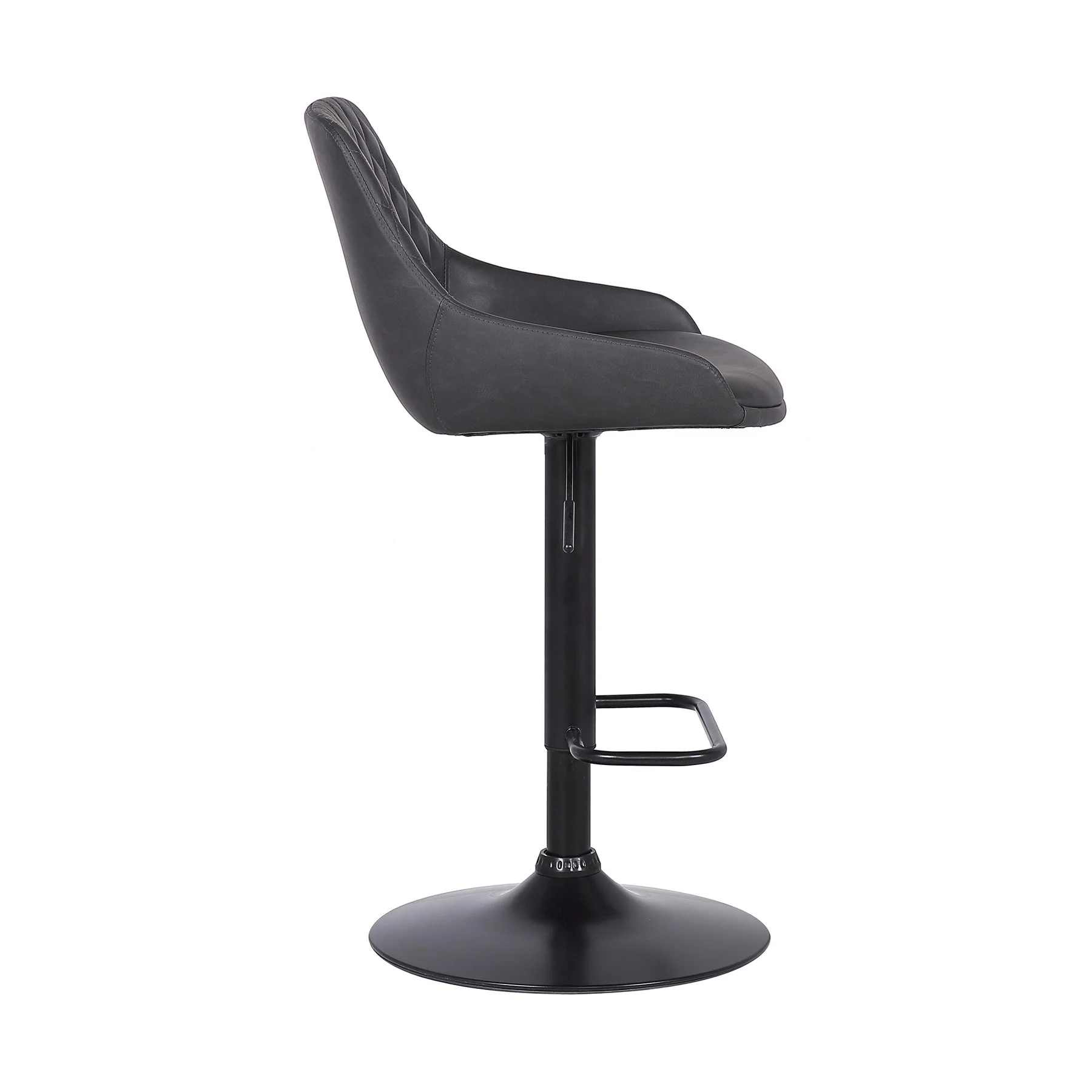 Anibal Adjustable Height Swivel Gray Faux Leather and Black Metal Bar Stool - Image 3