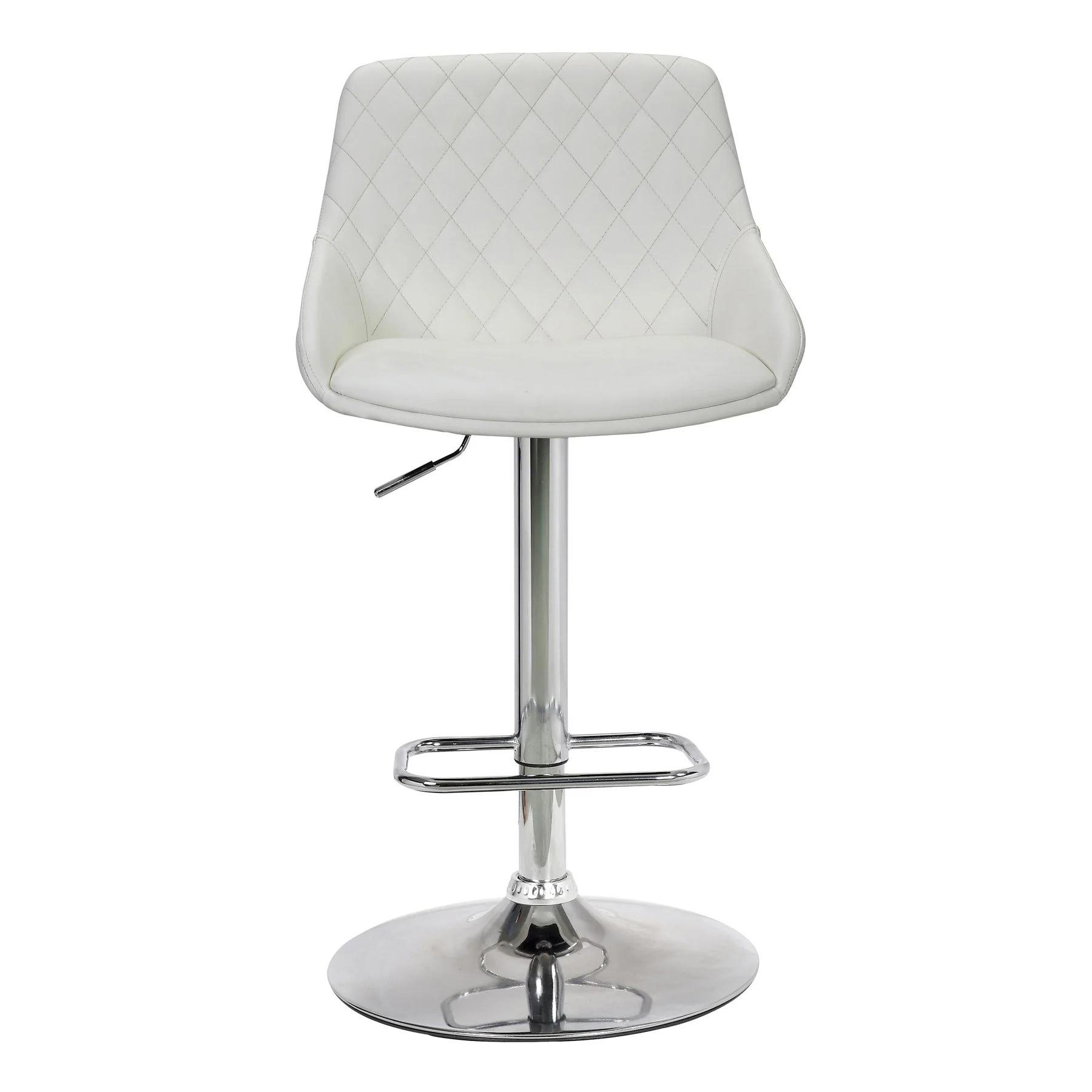 Anibal Adjustable Height Swivel White Faux Leather and Chrome Bar Stool - Image 2