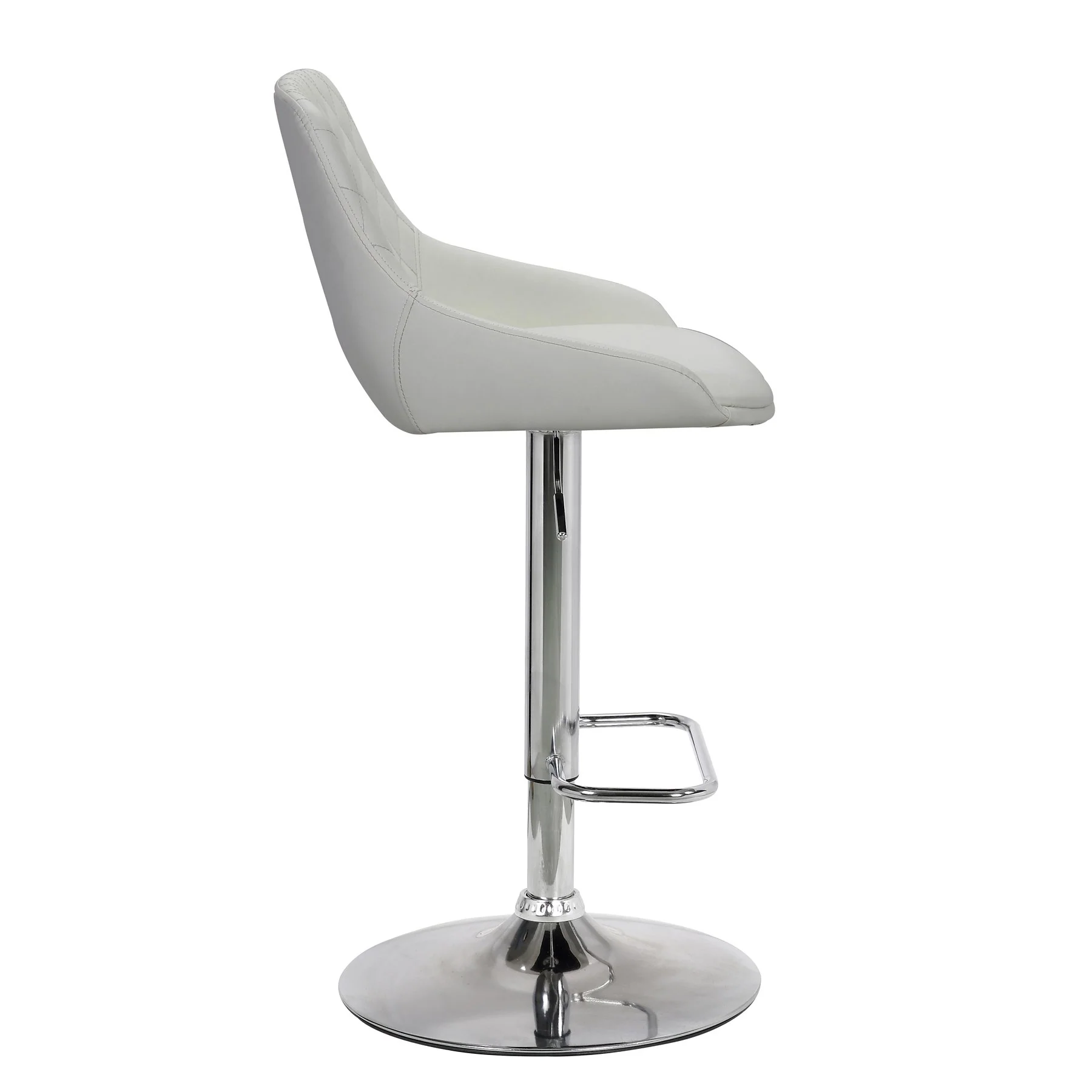 Anibal Adjustable Height Swivel White Faux Leather and Chrome Bar Stool - Image 3