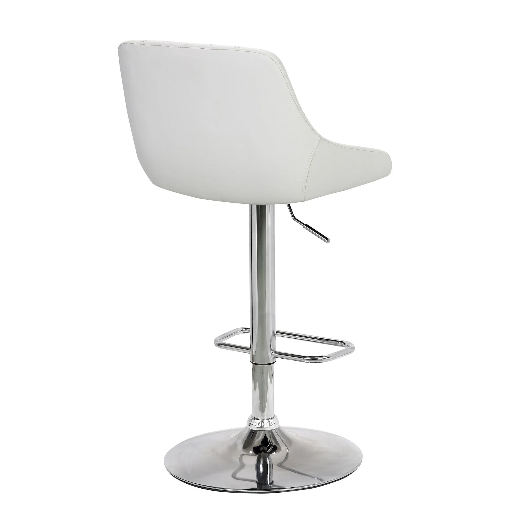 Anibal Adjustable Height Swivel White Faux Leather and Chrome Bar Stool - Image 4
