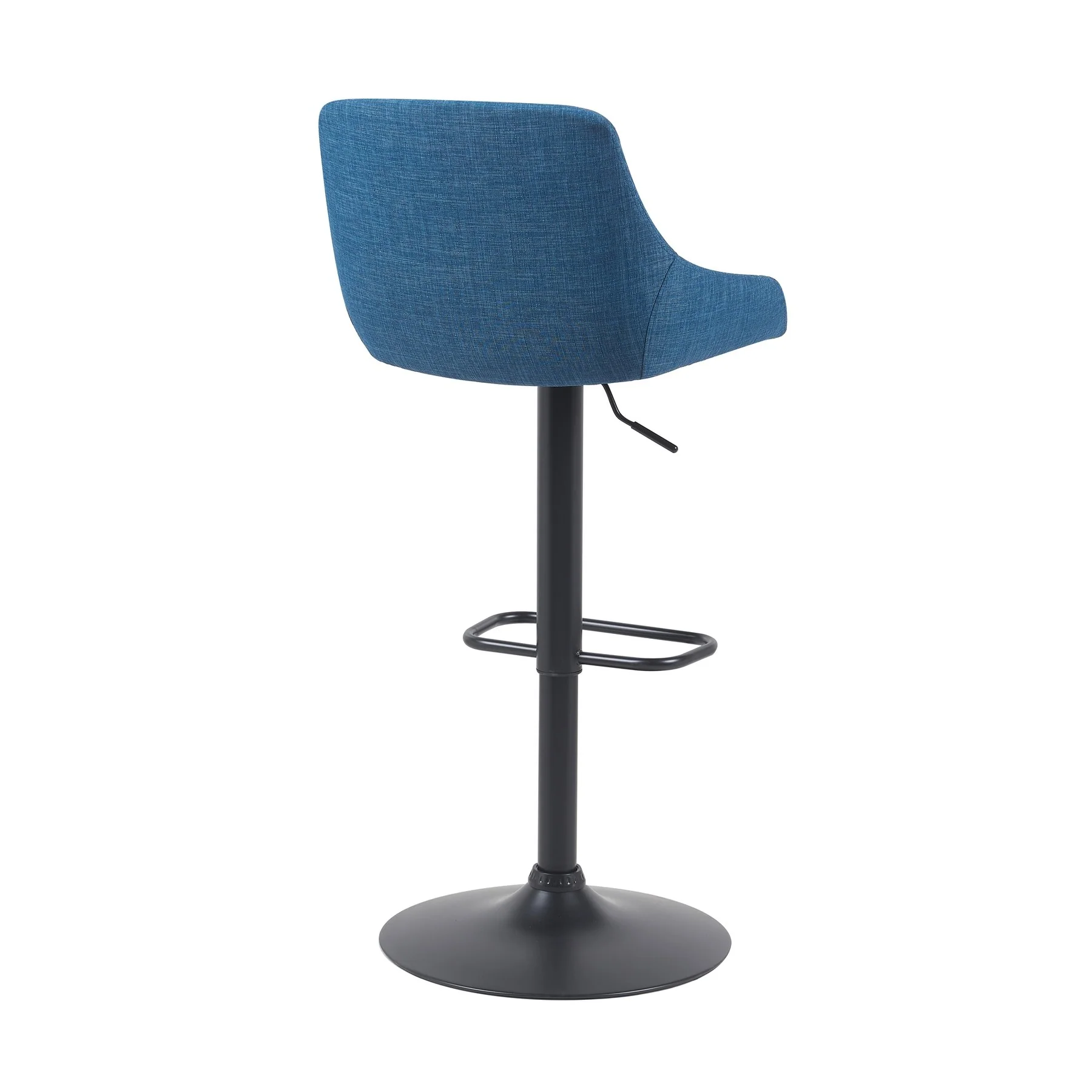 Anibal Modern Adjustable Swivel Barstool in Black Metal Finish with Blue Upholstered Seat - Image 3
