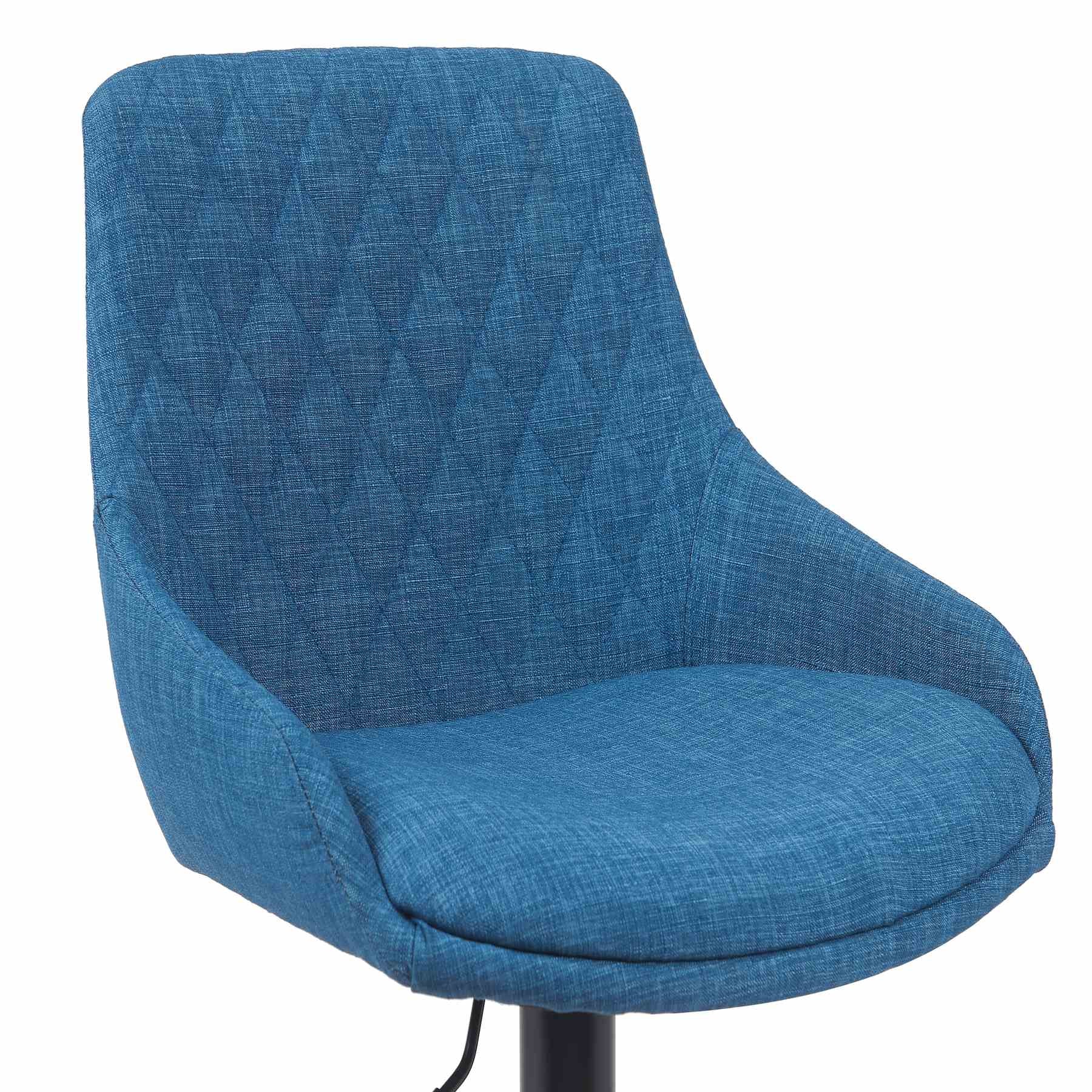Anibal Modern Adjustable Swivel Barstool in Black Metal Finish with Blue Upholstered Seat - Image 4