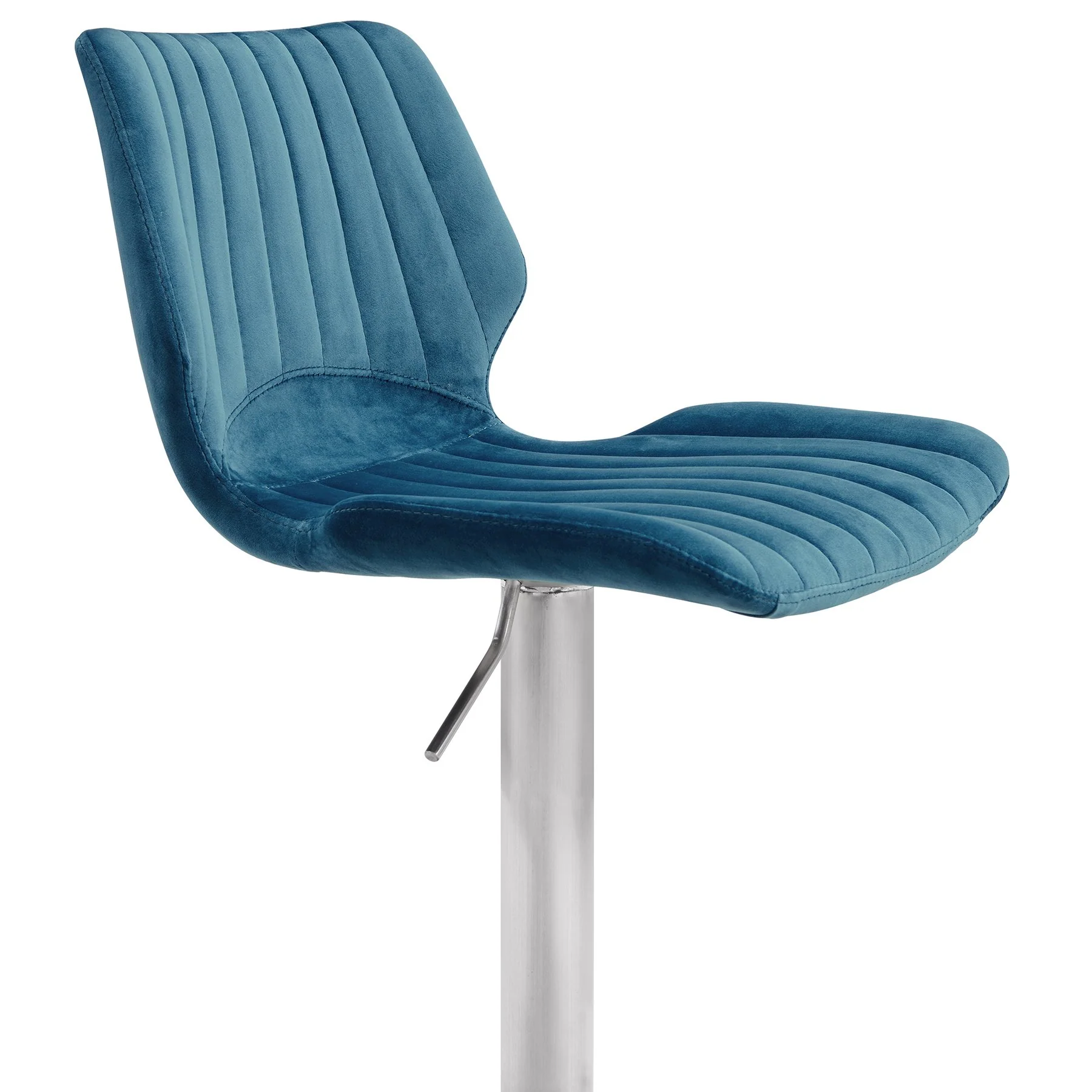 Anika Adjustable Blue Velvet and Brushed Stainless Steel Bar and Counter Stool - Image 4