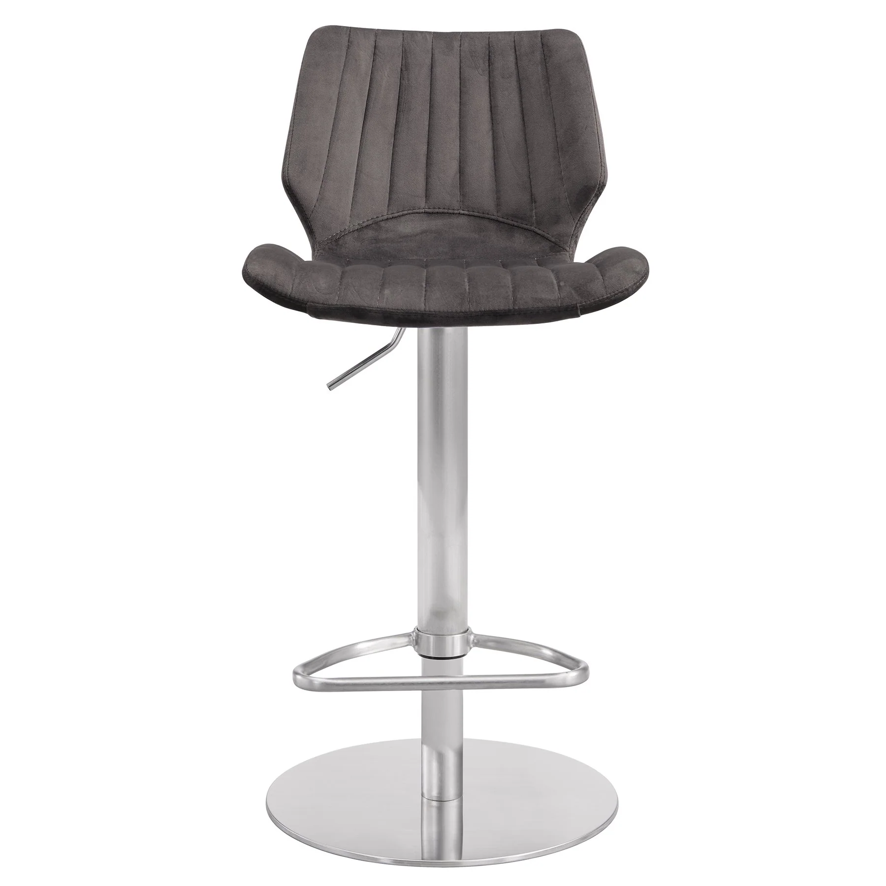 Anika Adjustable Gray Velvet and Brushed Stainless Steel Bar and Counter Stool - Image 2