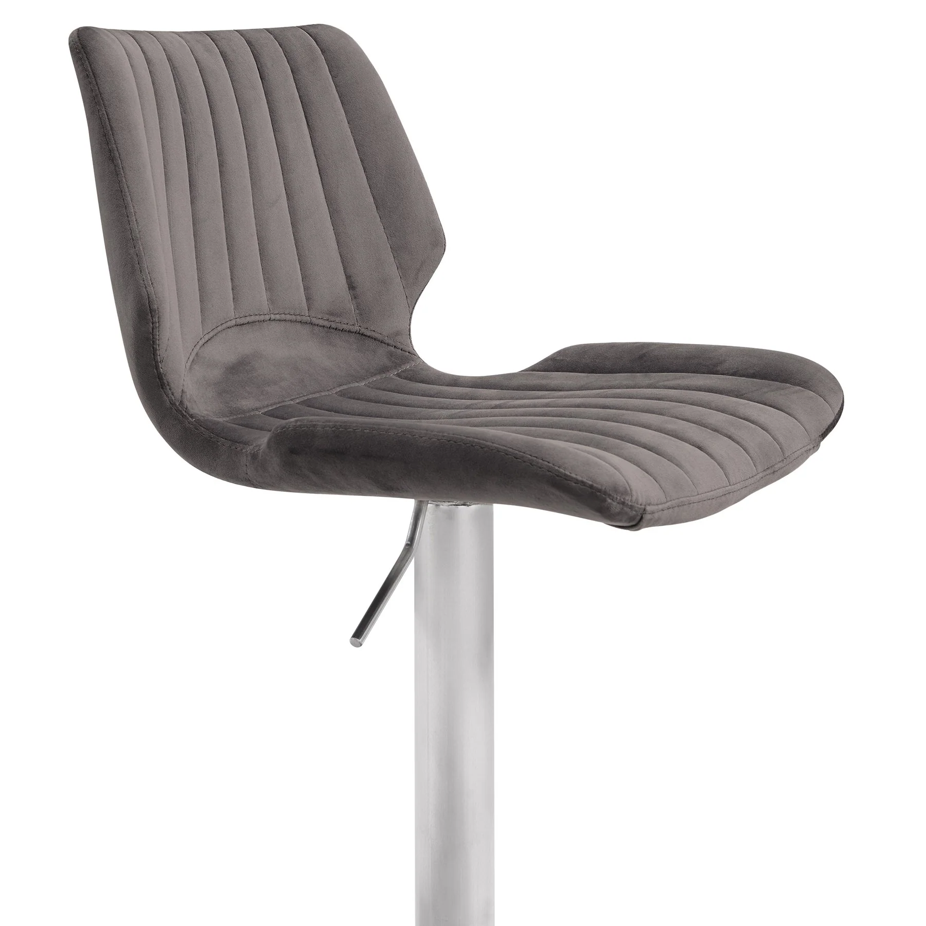 Anika Adjustable Gray Velvet and Brushed Stainless Steel Bar and Counter Stool - Image 4