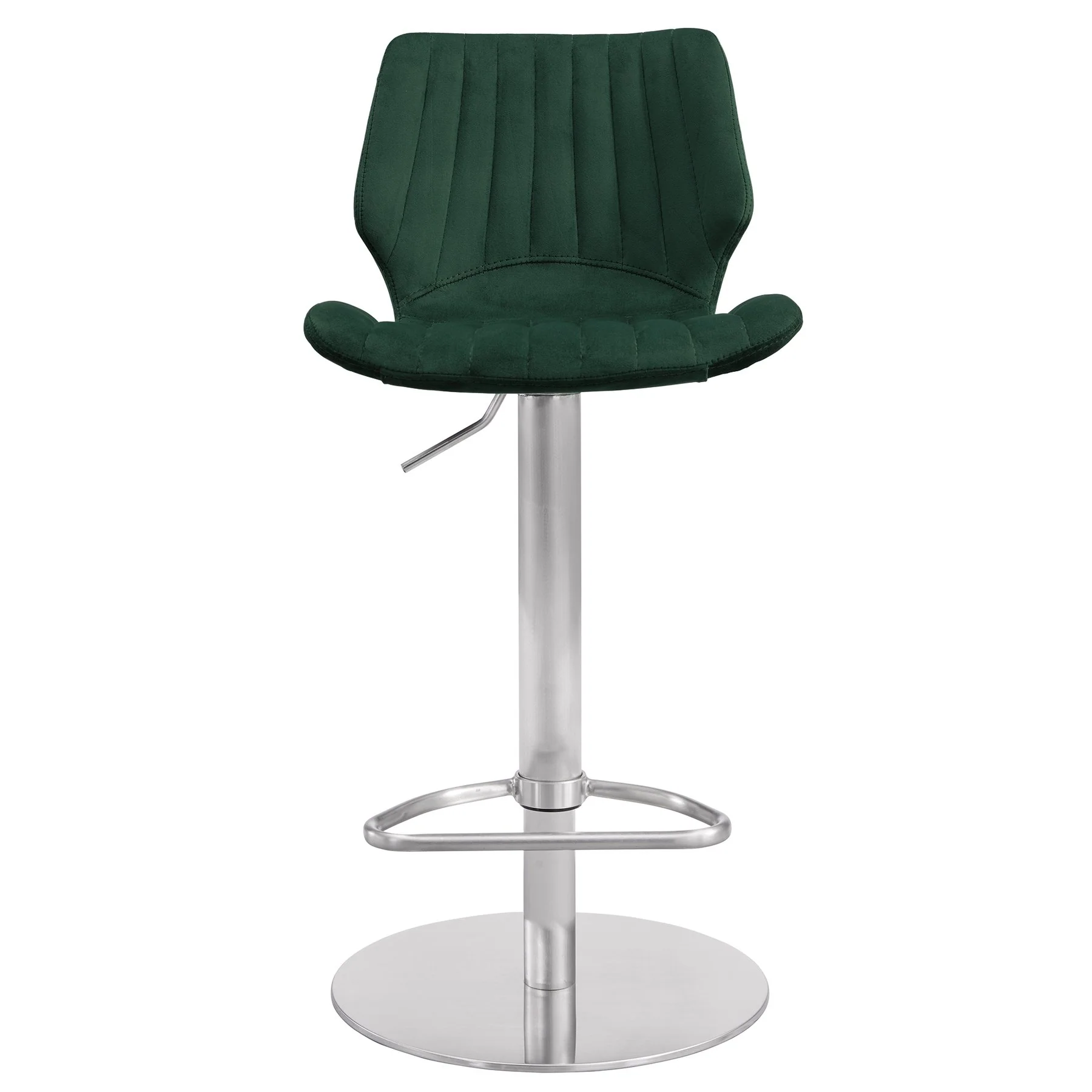 Anika Adjustable Velvet and Brushed Stainless Steel Bar and Counter Stool in Green - Image 2