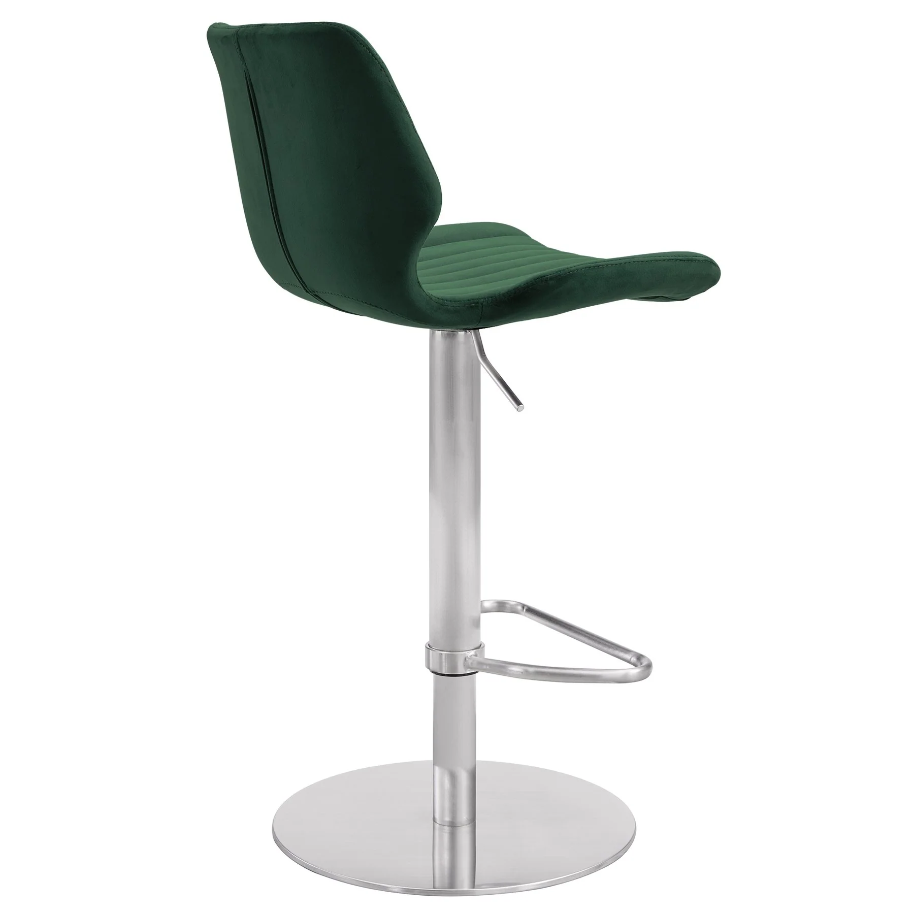 Anika Adjustable Velvet and Brushed Stainless Steel Bar and Counter Stool in Green - Image 3