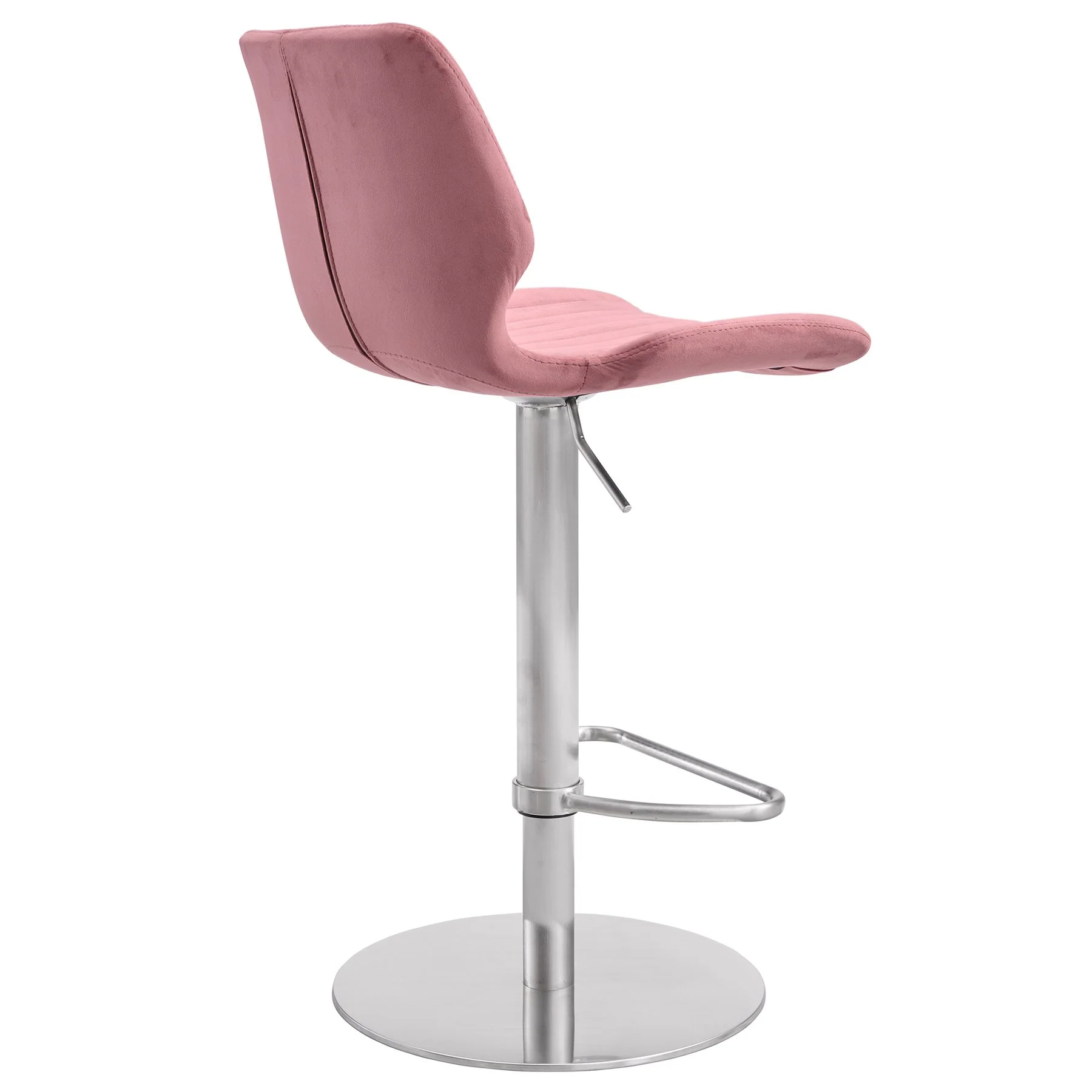 Anika Adjustable Velvet and Brushed Stainless Steel Bar and Counter Stool in Pink - Image 3