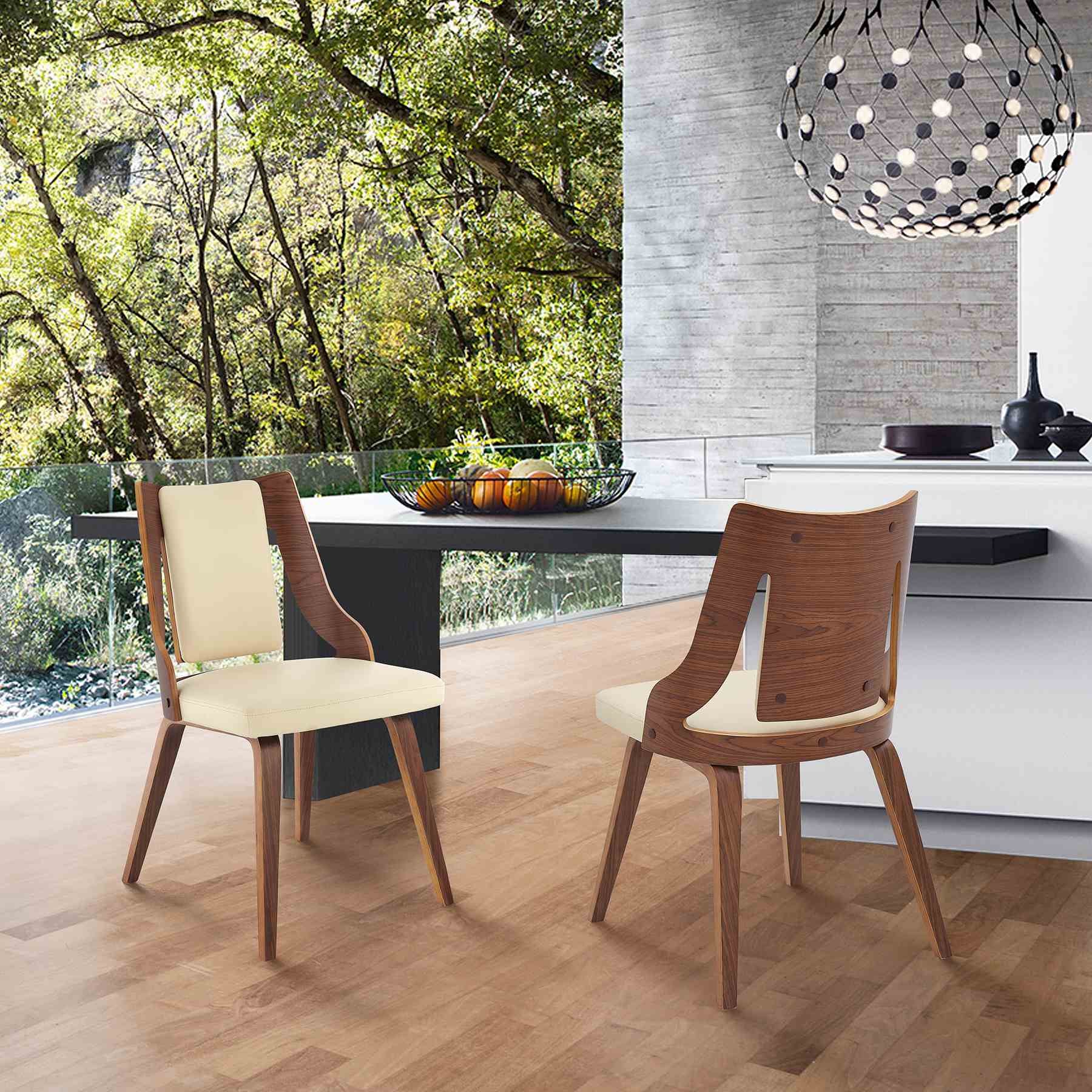 Aniston Cream Faux Leather and Walnut Wood Dining Chairs - Set of 2 - Image 9