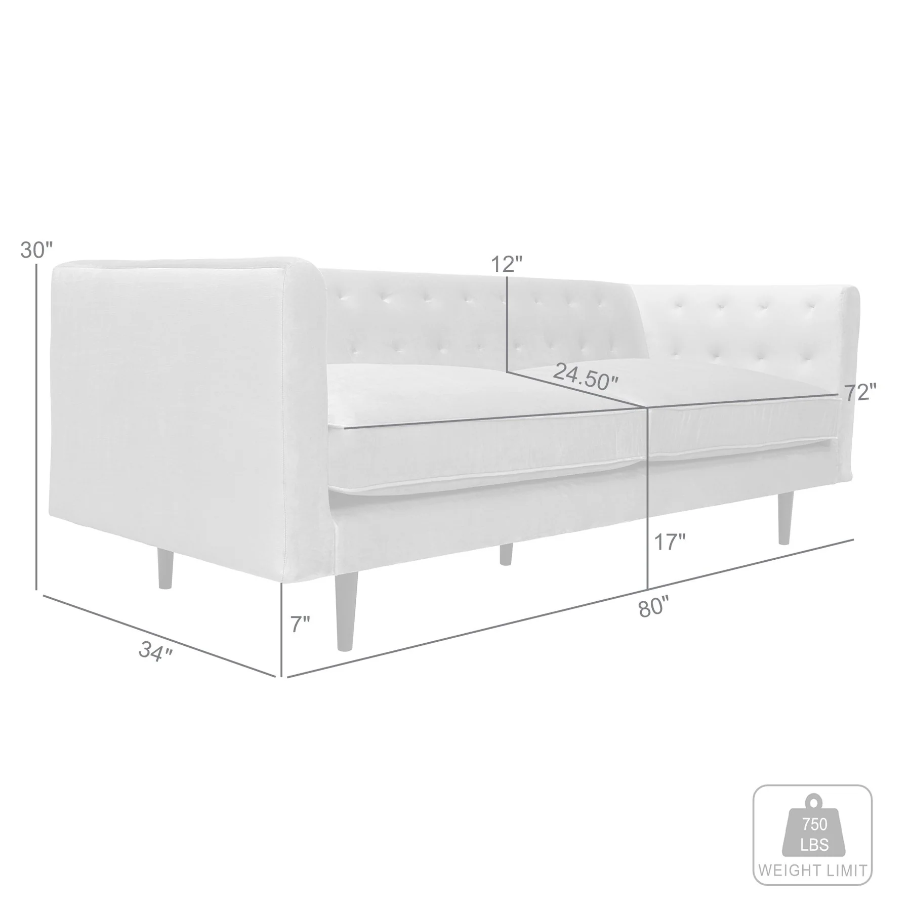 Annabelle 80" Fossil Gray Velvet Sofa with Black Wood Legs - Image 8