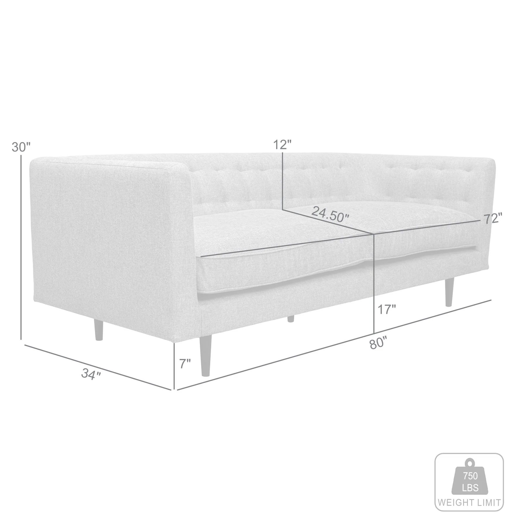 Annabelle 80" Gray Fabric Sofa with Black Wood Legs - Image 8