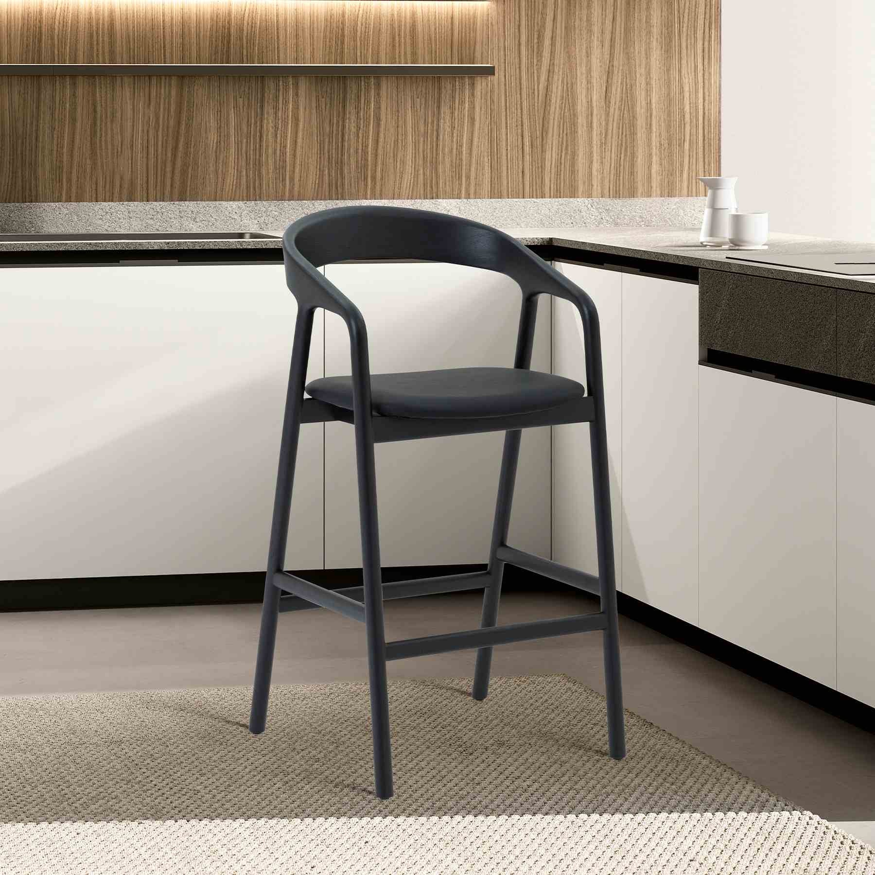 Apache Black Oak Wood and Faux Leather Counter Stool - Image 12