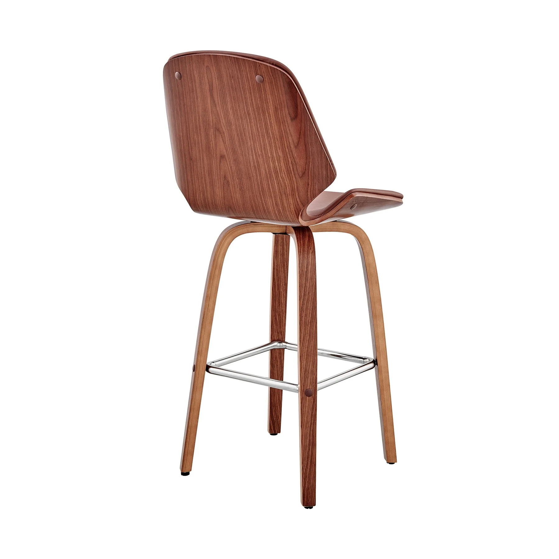 Arabela 26" Brown Faux Leather and Walnut Wood Swivel Bar Stool - Image 4